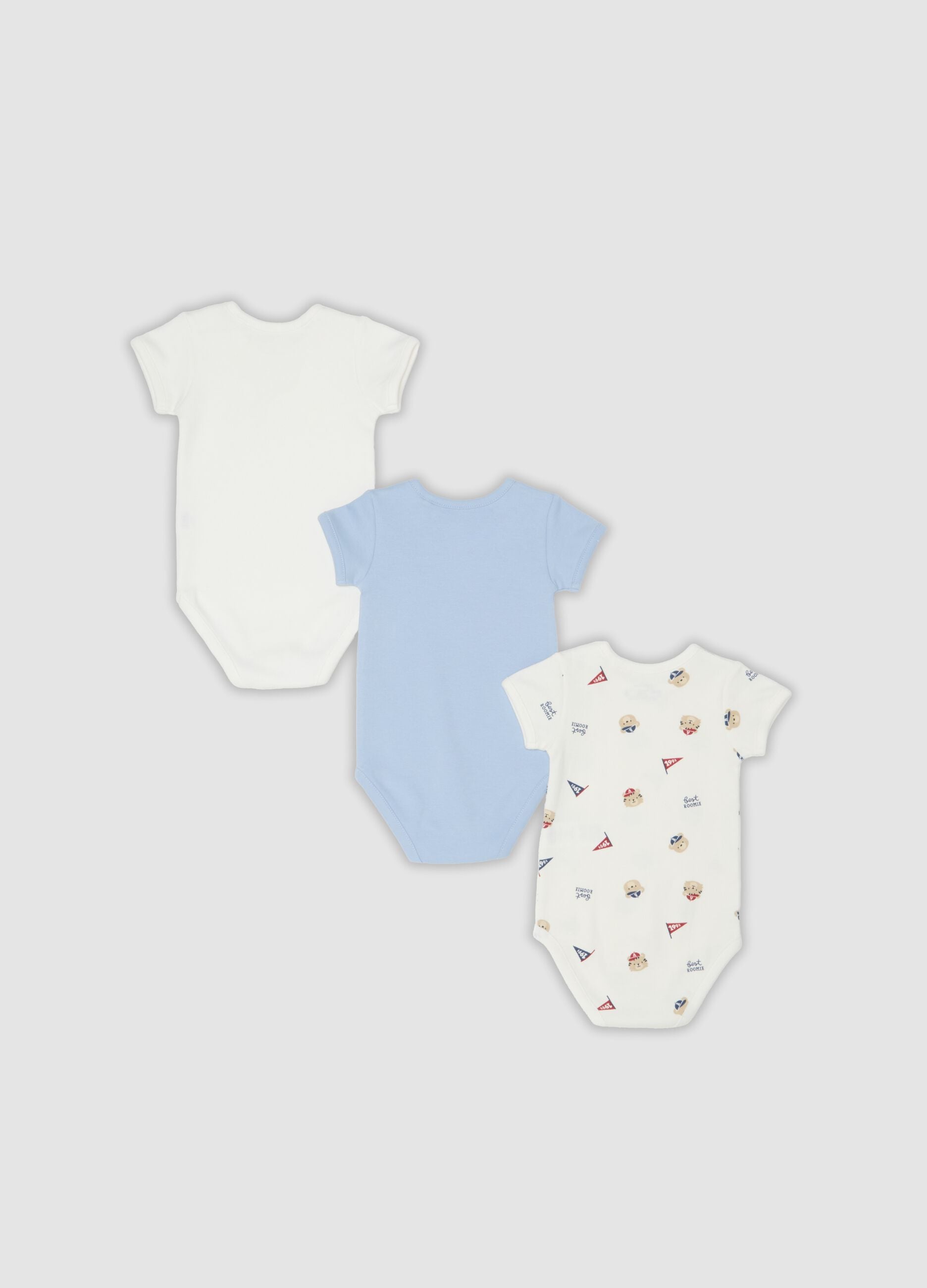 Multicolour 3-pack organic cotton bodysuits for baby and toddler