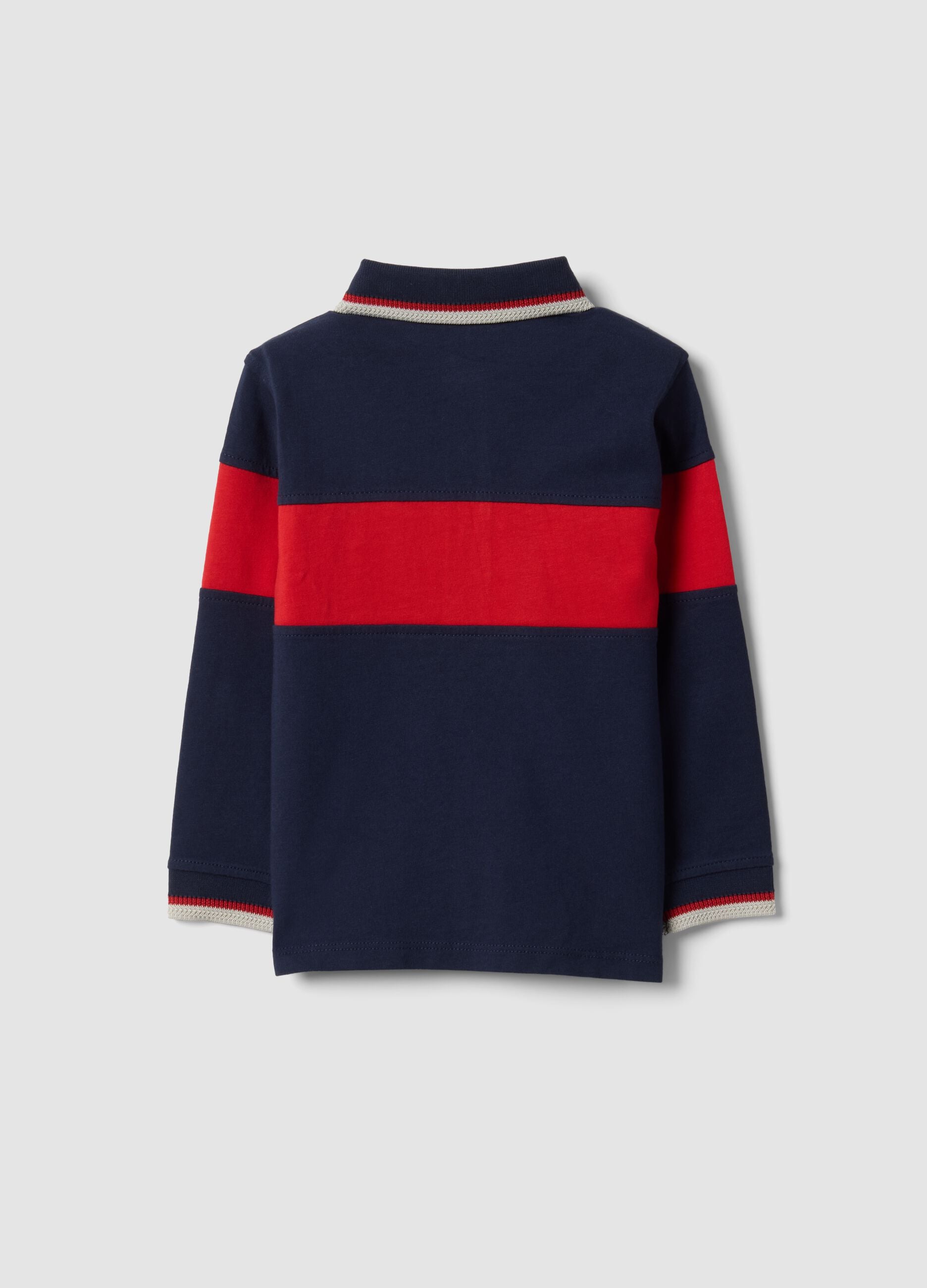 Blue striped long-sleeve pure cotton polo shirt for boys