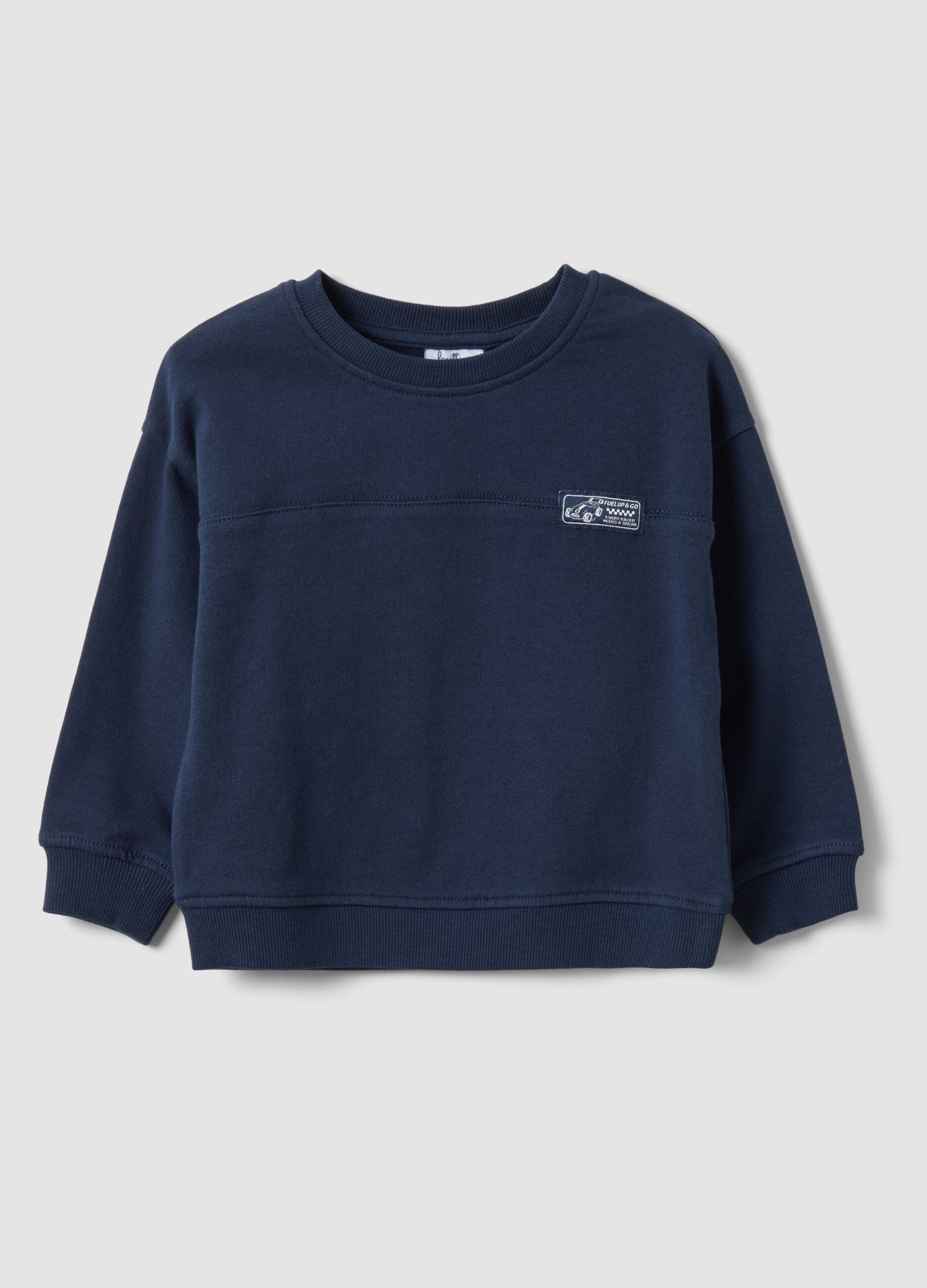 Blue oversized organic cotton crew-neck sweatshirt for baby boy