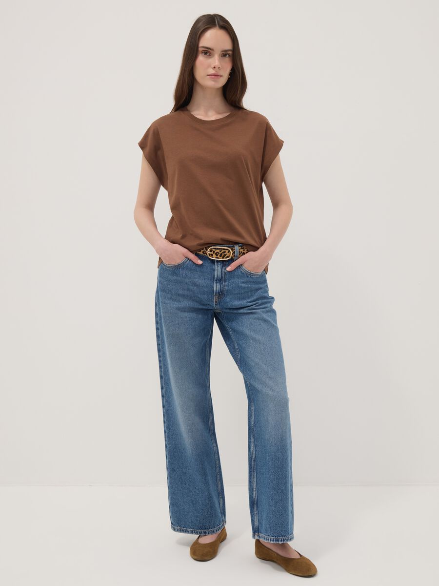 Brown pure cotton short-sleeve regular fit T-shirt_1