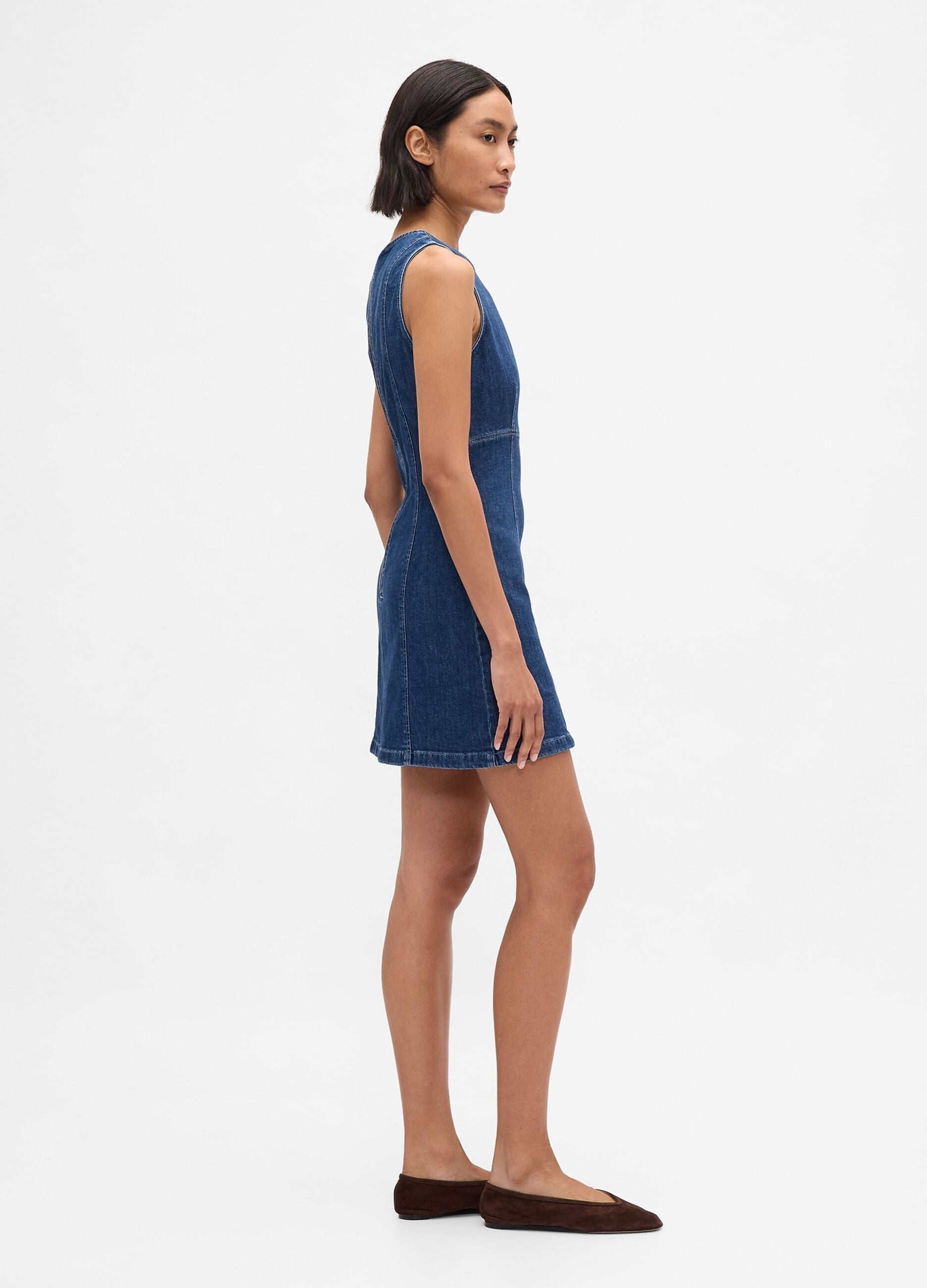 Stretch denim dress with back zip