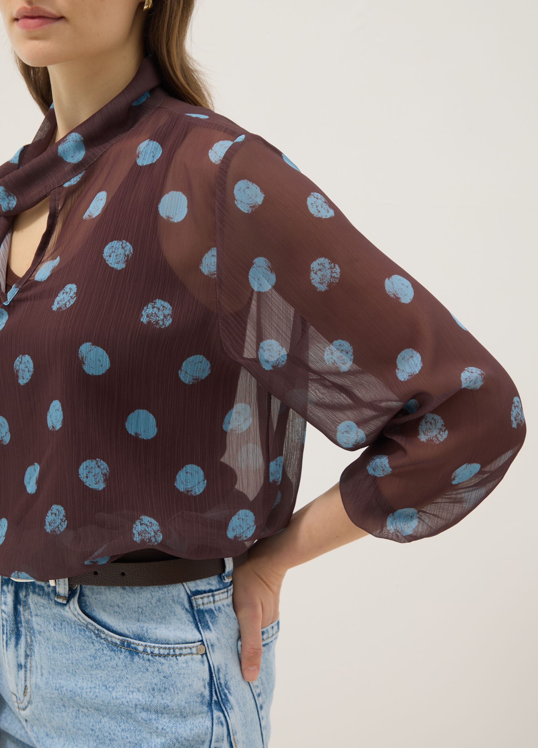 Multicolour long sleeve polka dot blouse regular fit