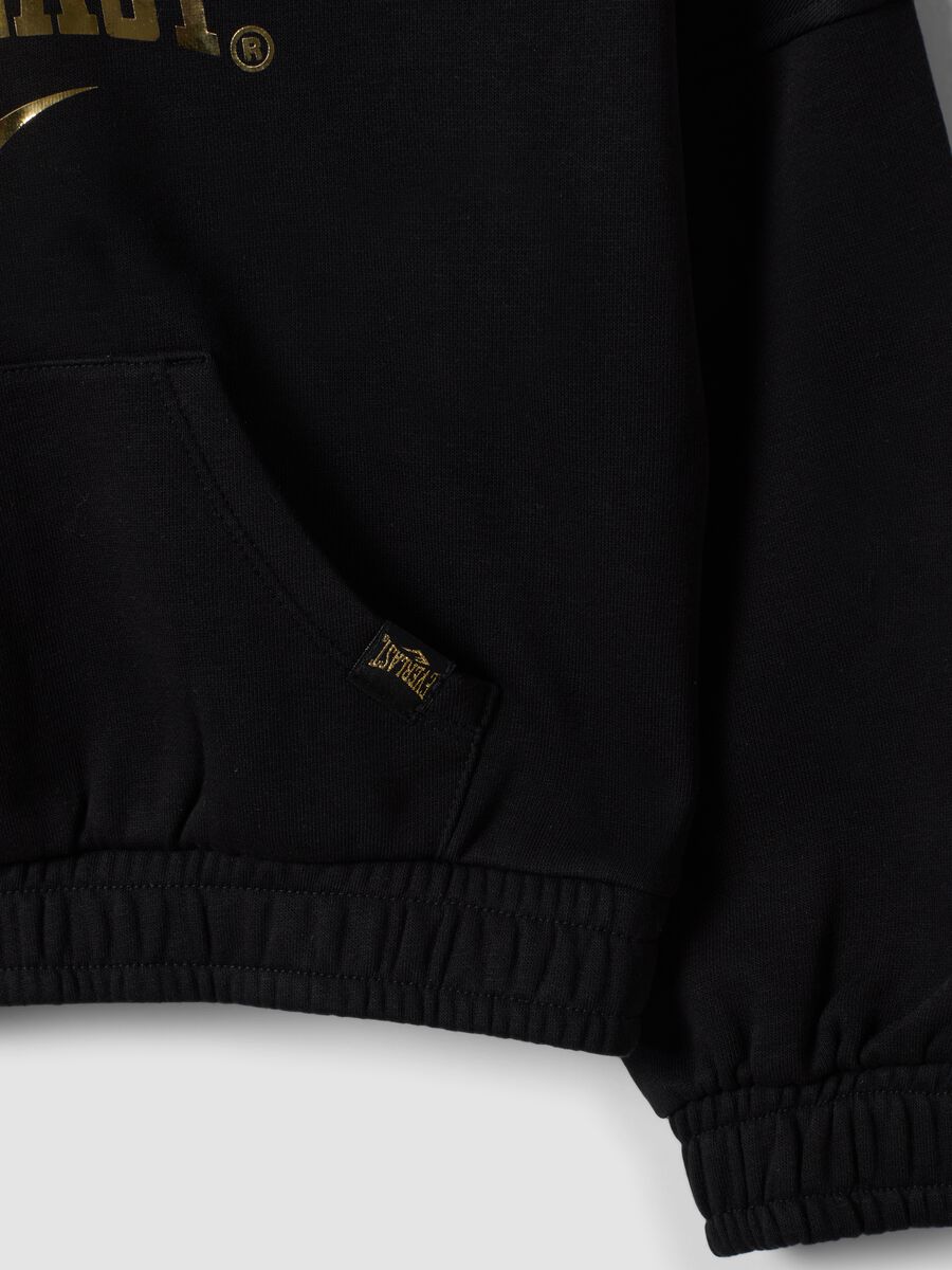 Black cotton-blend hoodie with logo for girls_3