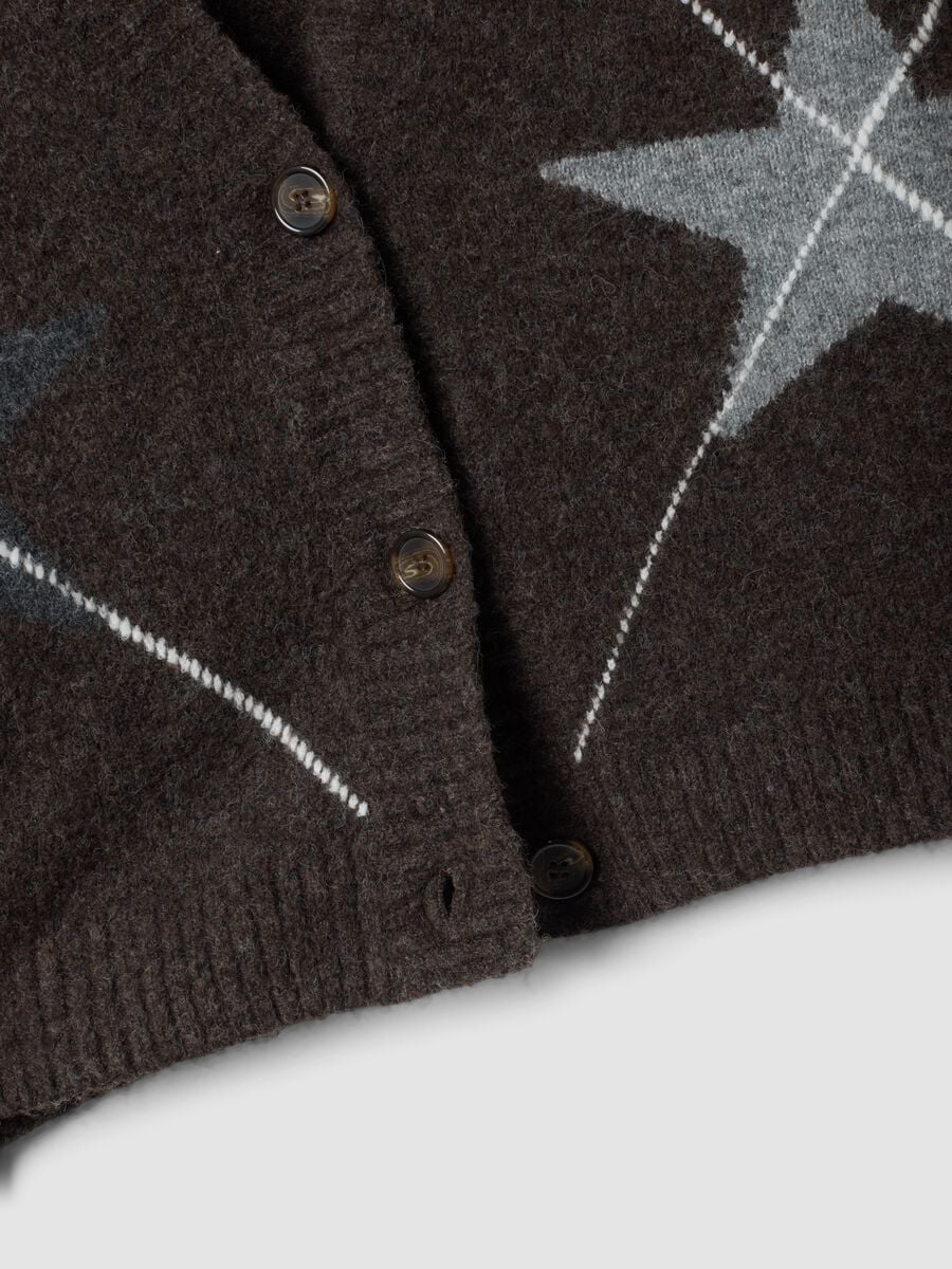 Brown stretch wool cardigan with deep V-neck, oversized fit_5