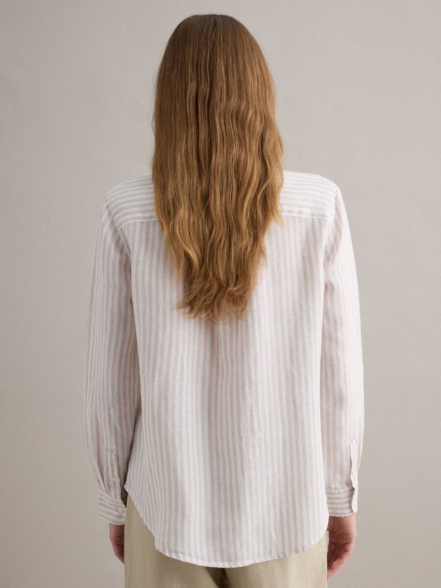 Pure linen striped shirt in white and beige regular fit_4