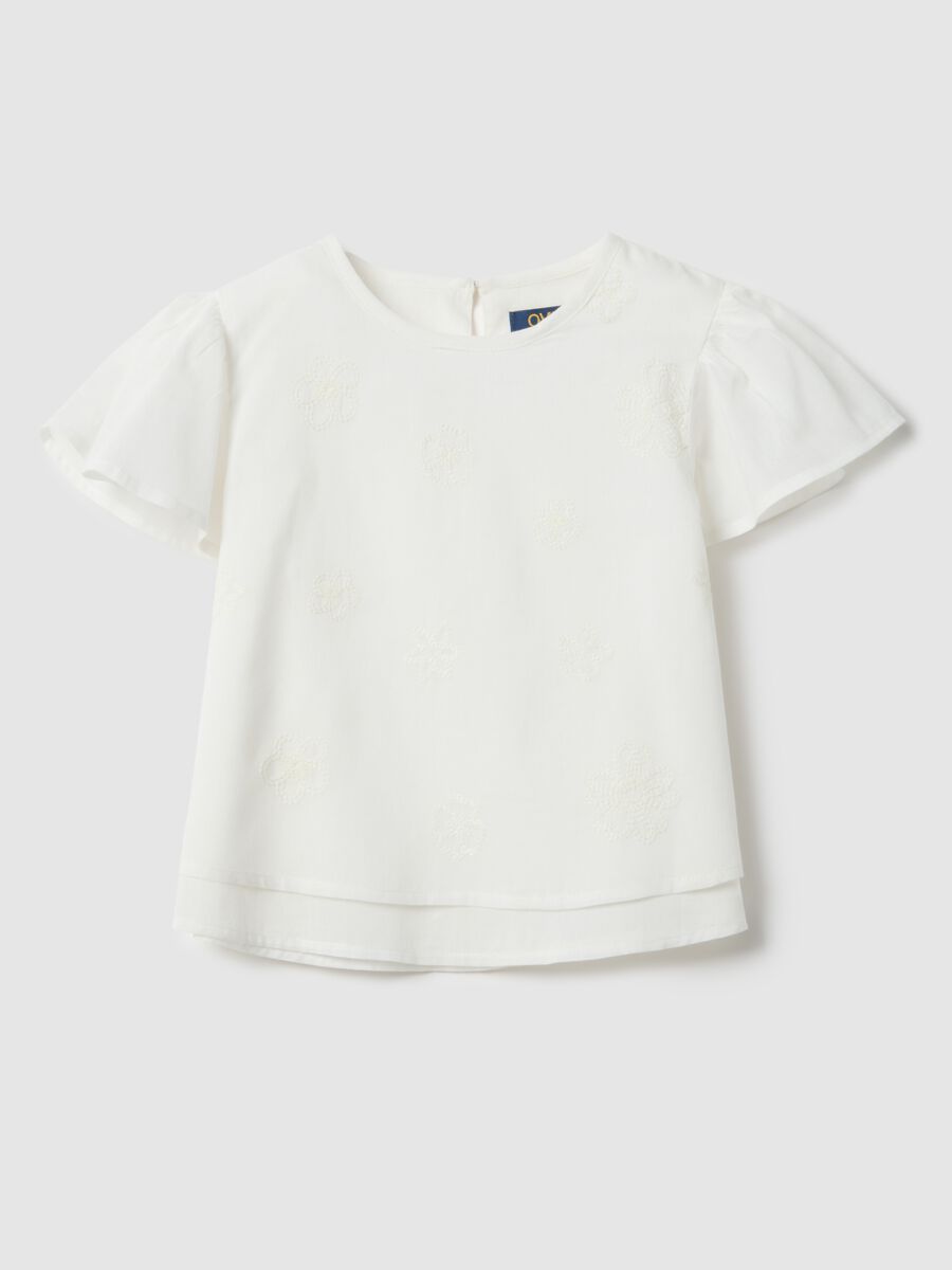 Girls' white pure cotton blouse regular fit with embroidery_0