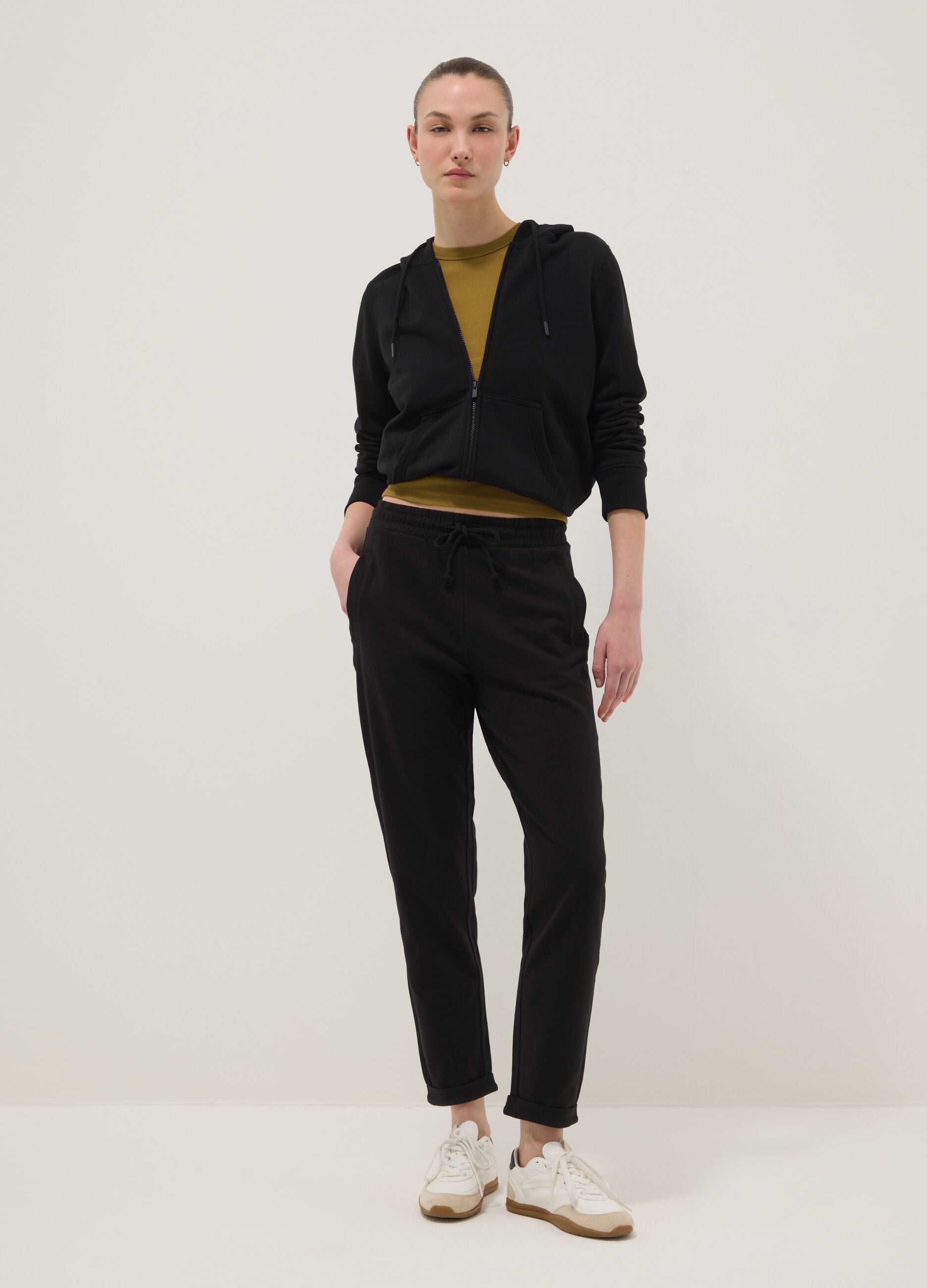 Black pure cotton joggers, regular fit