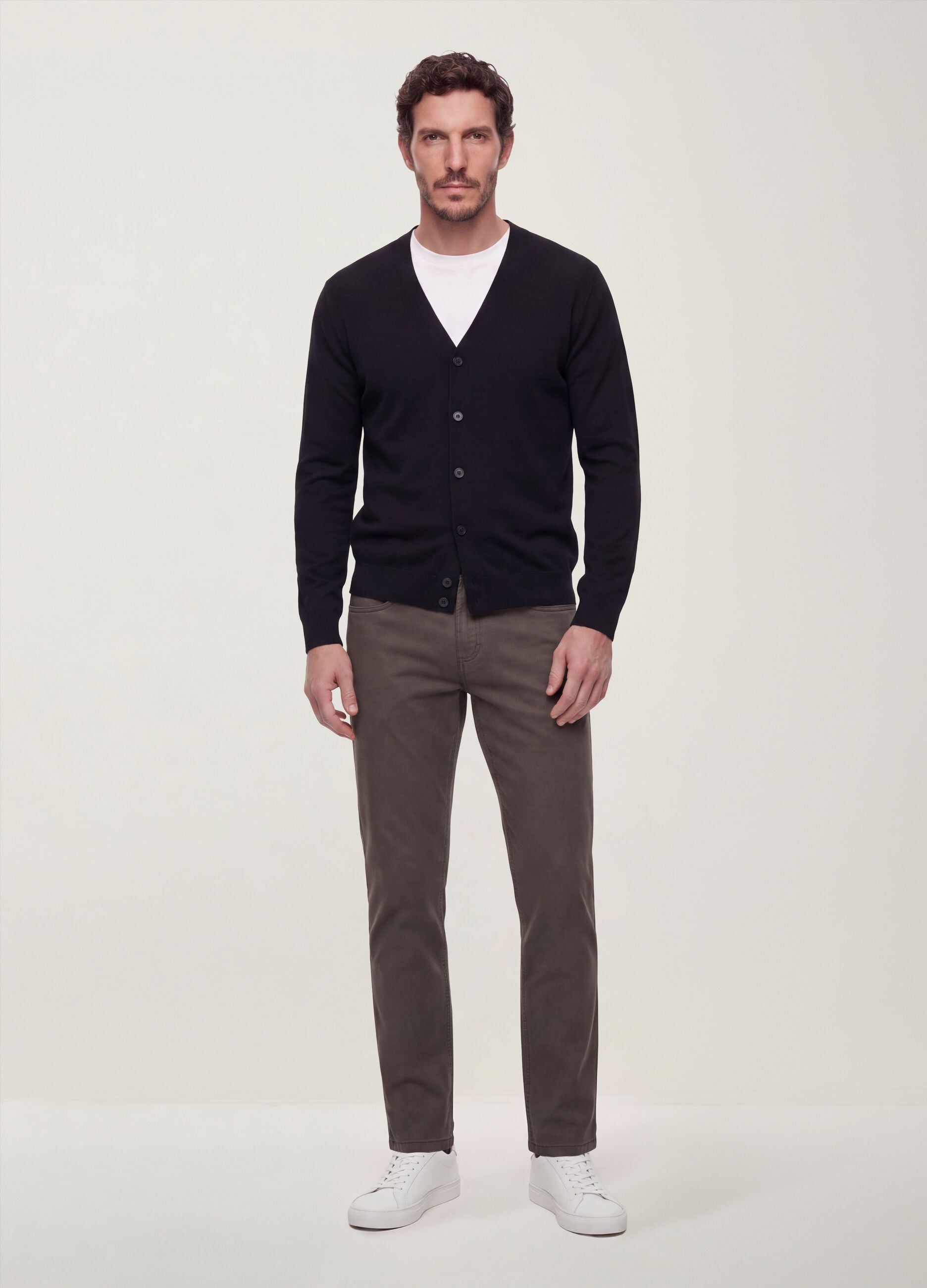 Black viscose-blend V-neck cardigan, regular fit