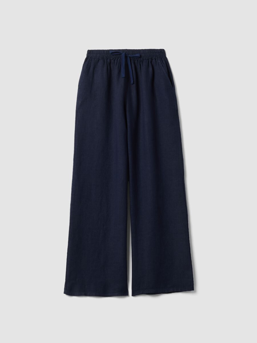 Blue pure linen palazzo trousers_4