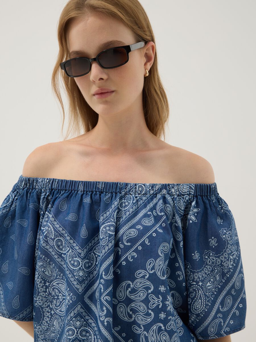 Blue pure lyocell paisley print blouse, regular fit_1