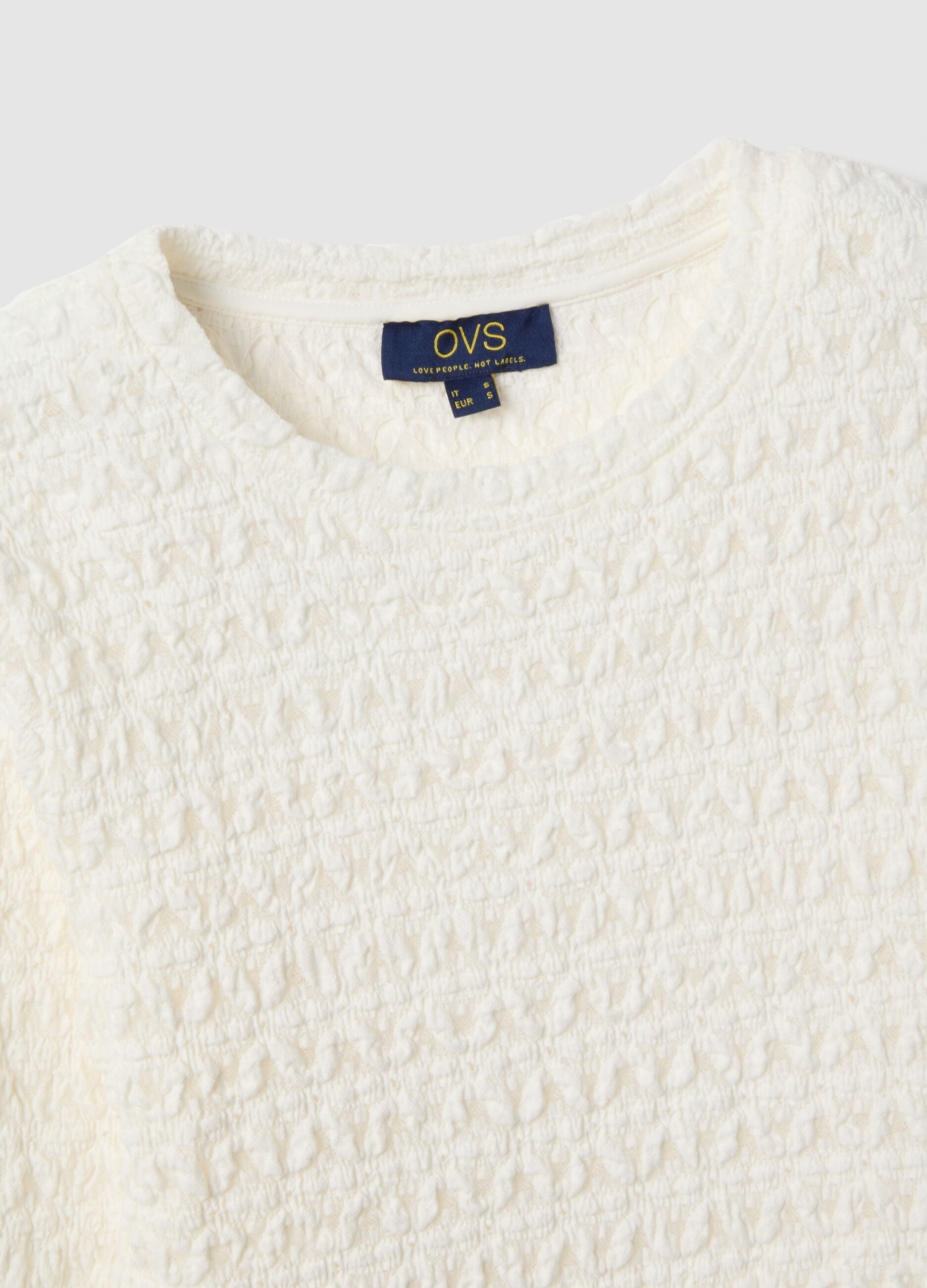 White cotton viscose blend knitted sweater with regular fit