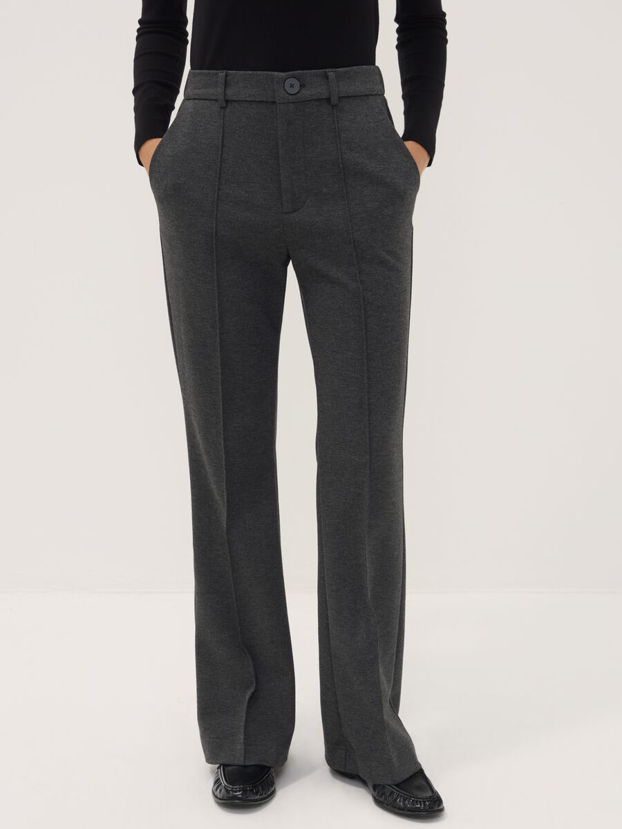 Grey stretch viscose straight-fit trousers_1