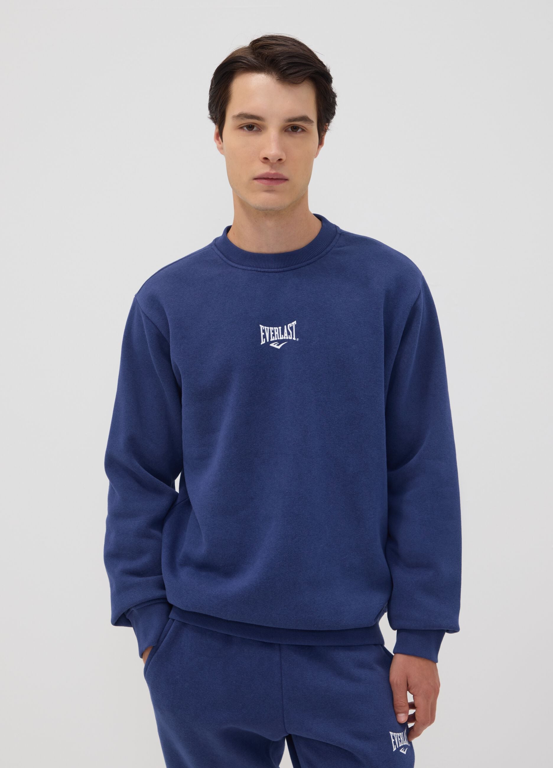 Blue cotton-blend crew-neck sweatshirt with logo