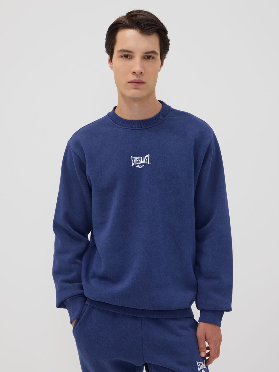 Blue cotton-blend crew-neck sweatshirt with logo_0