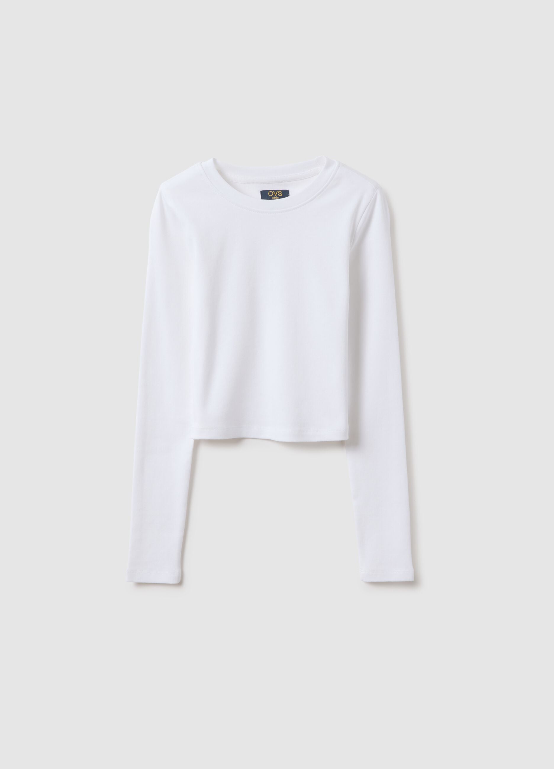 Girls' white slim fit stretch cotton T-shirt