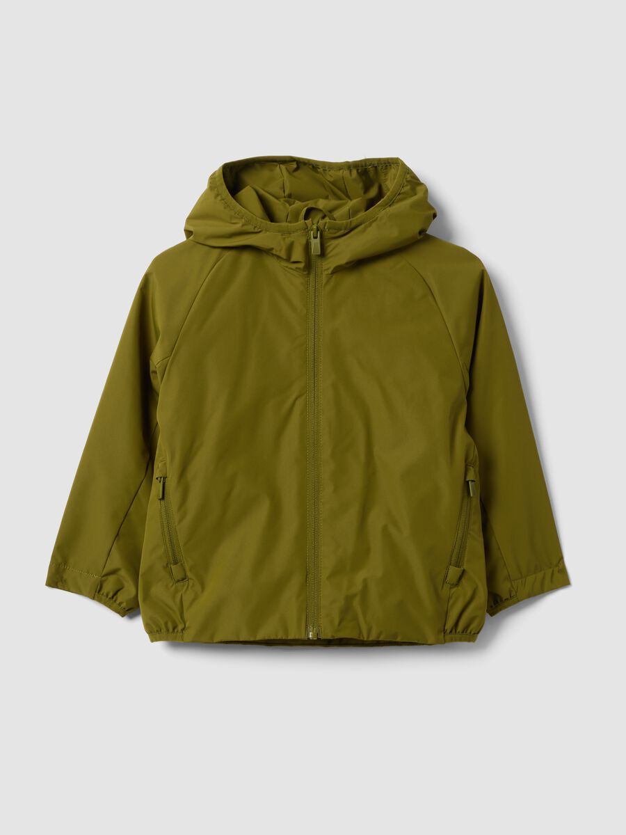 Green kids&rsquo; rain jacket with hood and zip_0