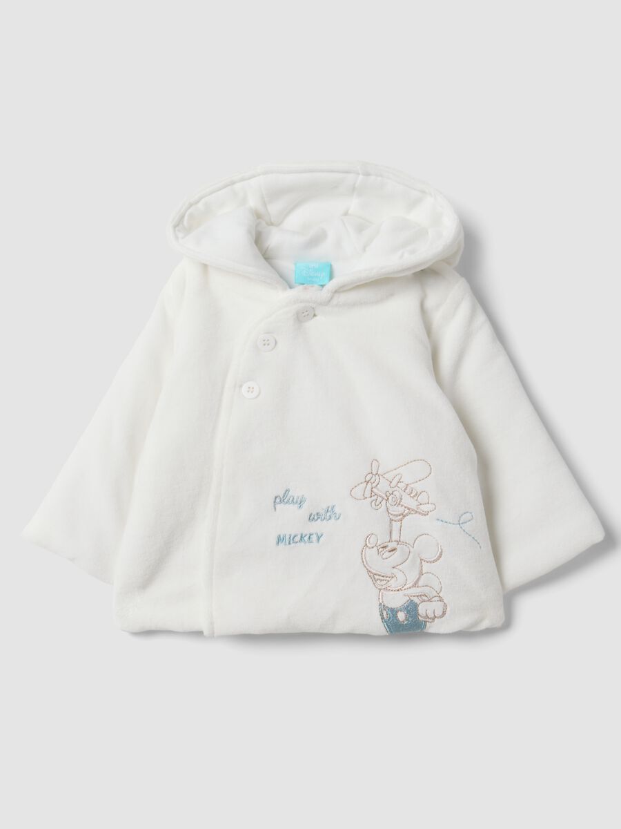 White padded jacket in organic cotton blend with Mickey embroidery for baby_0