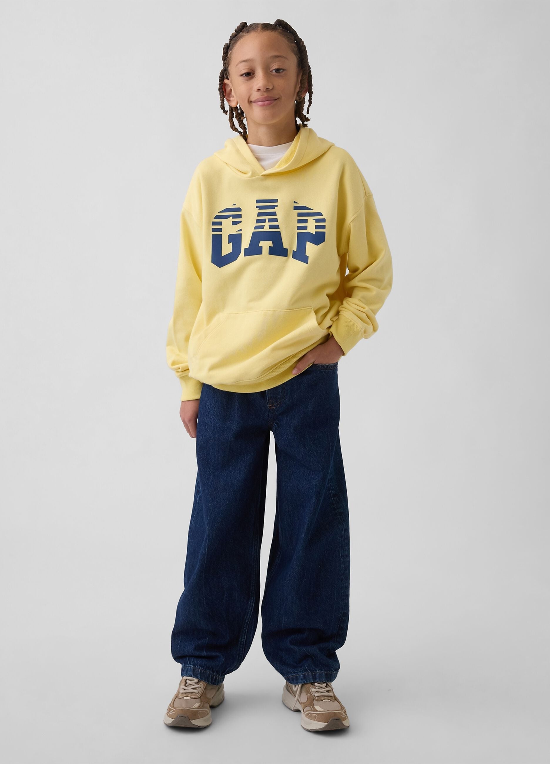 Yellow cotton blend regular fit kids sweatshirt with logo