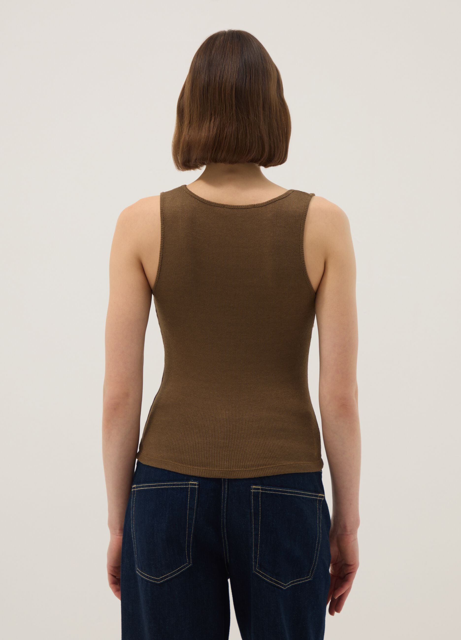 Brown regular fit tank top with metal embellishments