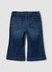 Blue flared stretch-cotton jeans with teddy bear button for baby girl_1