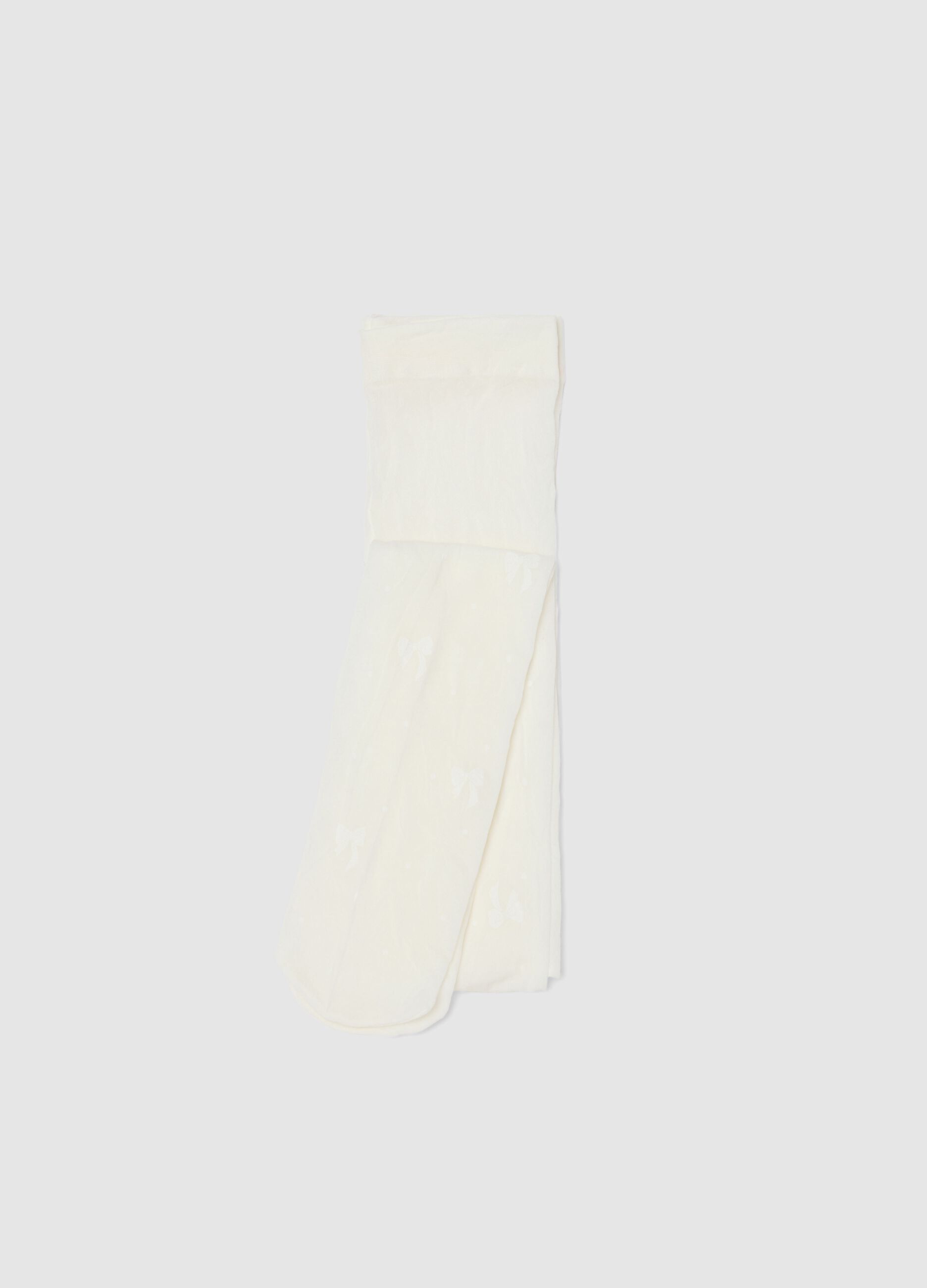 Girls' White Tights with Mesh Texture