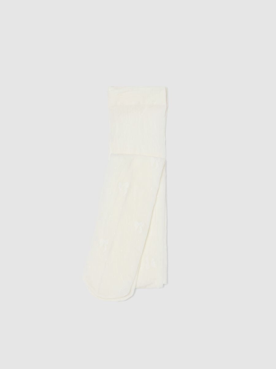 Girls' White Tights with Mesh Texture_0