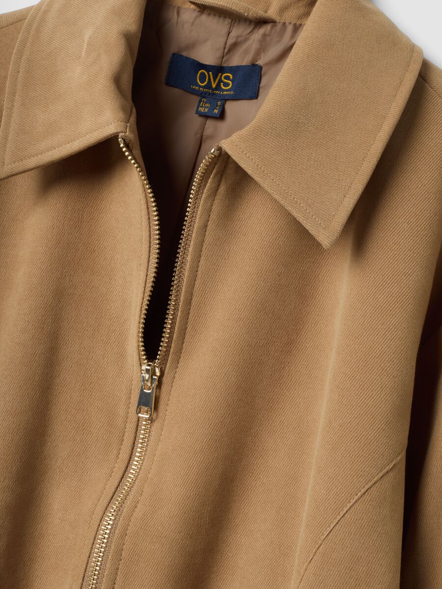 Beige stretch-fabric over-fit blazer with zip fastening_1