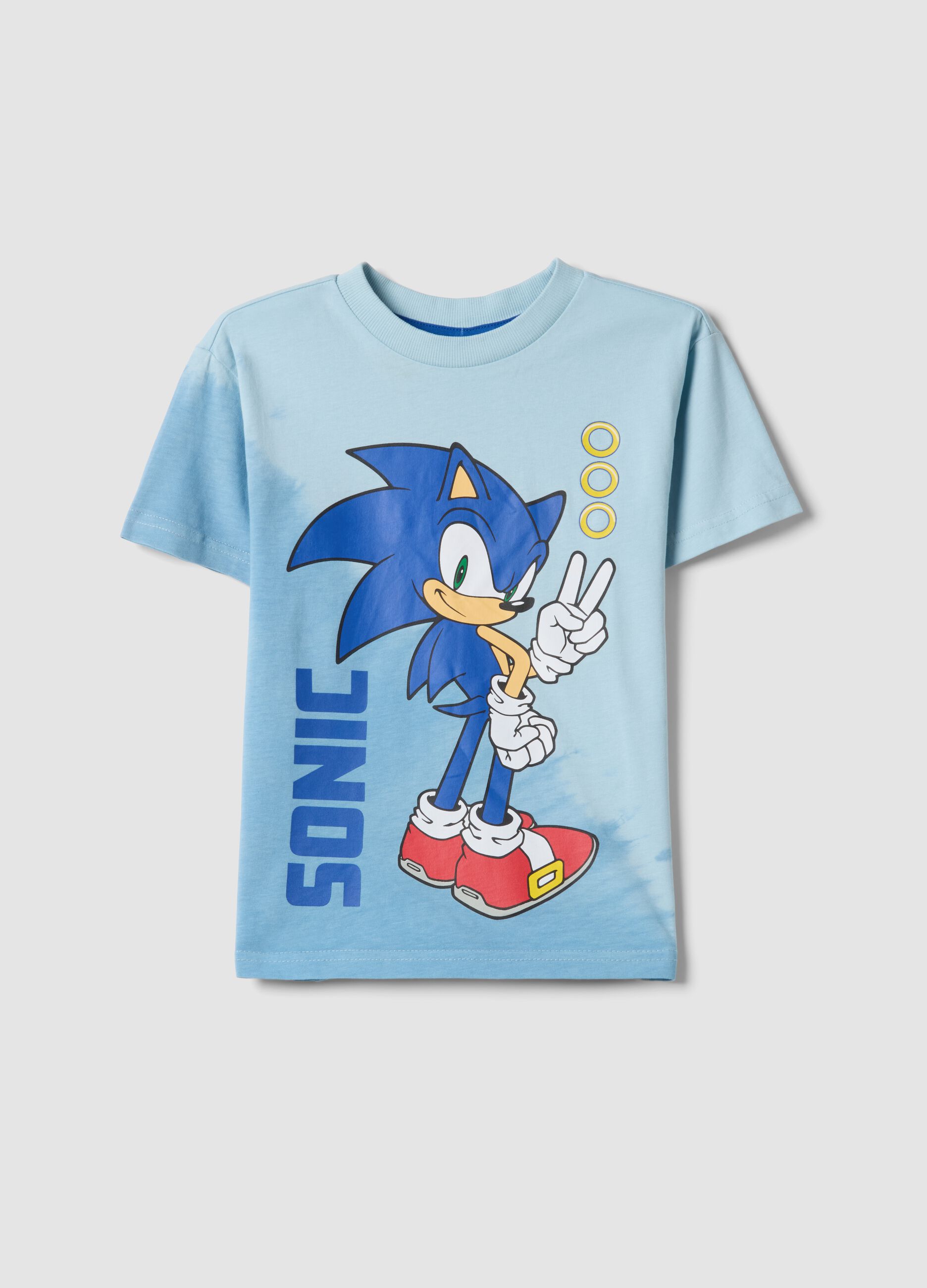 Blue pure cotton children's t-shirt regular fit with Sonic