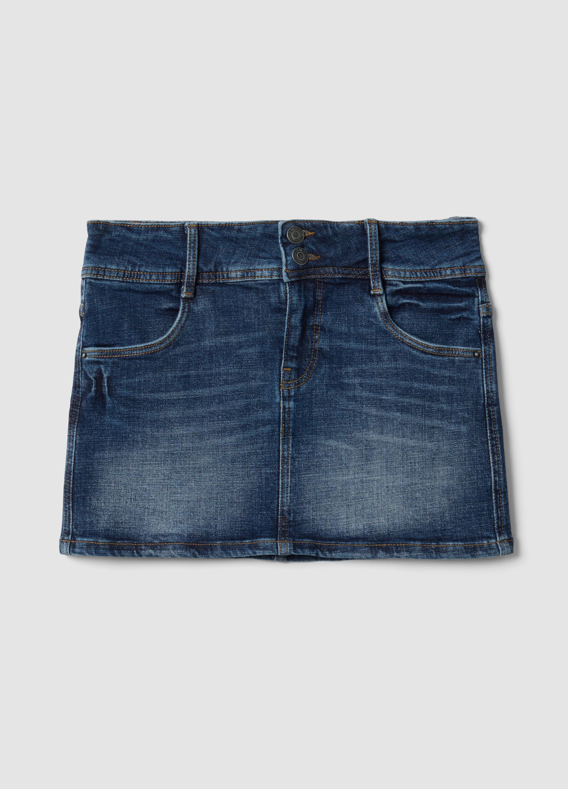 Blue stretch cotton denim mini skirt