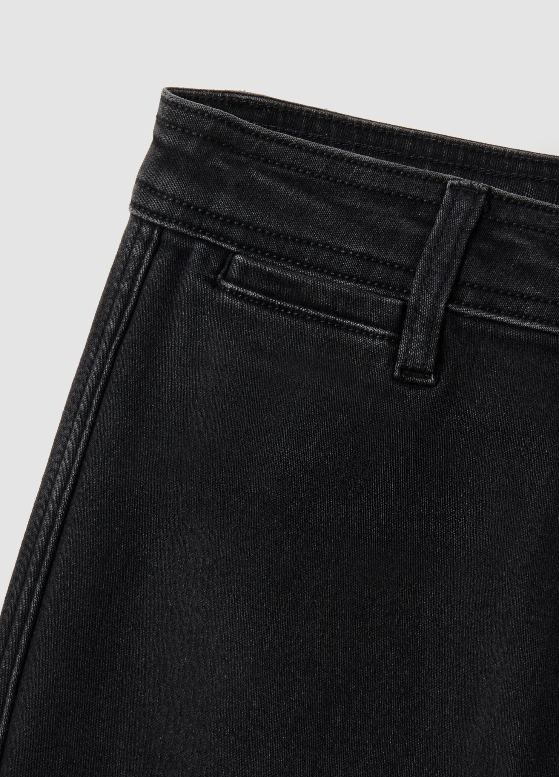 Black Stretch Cotton Wide Leg Jeans