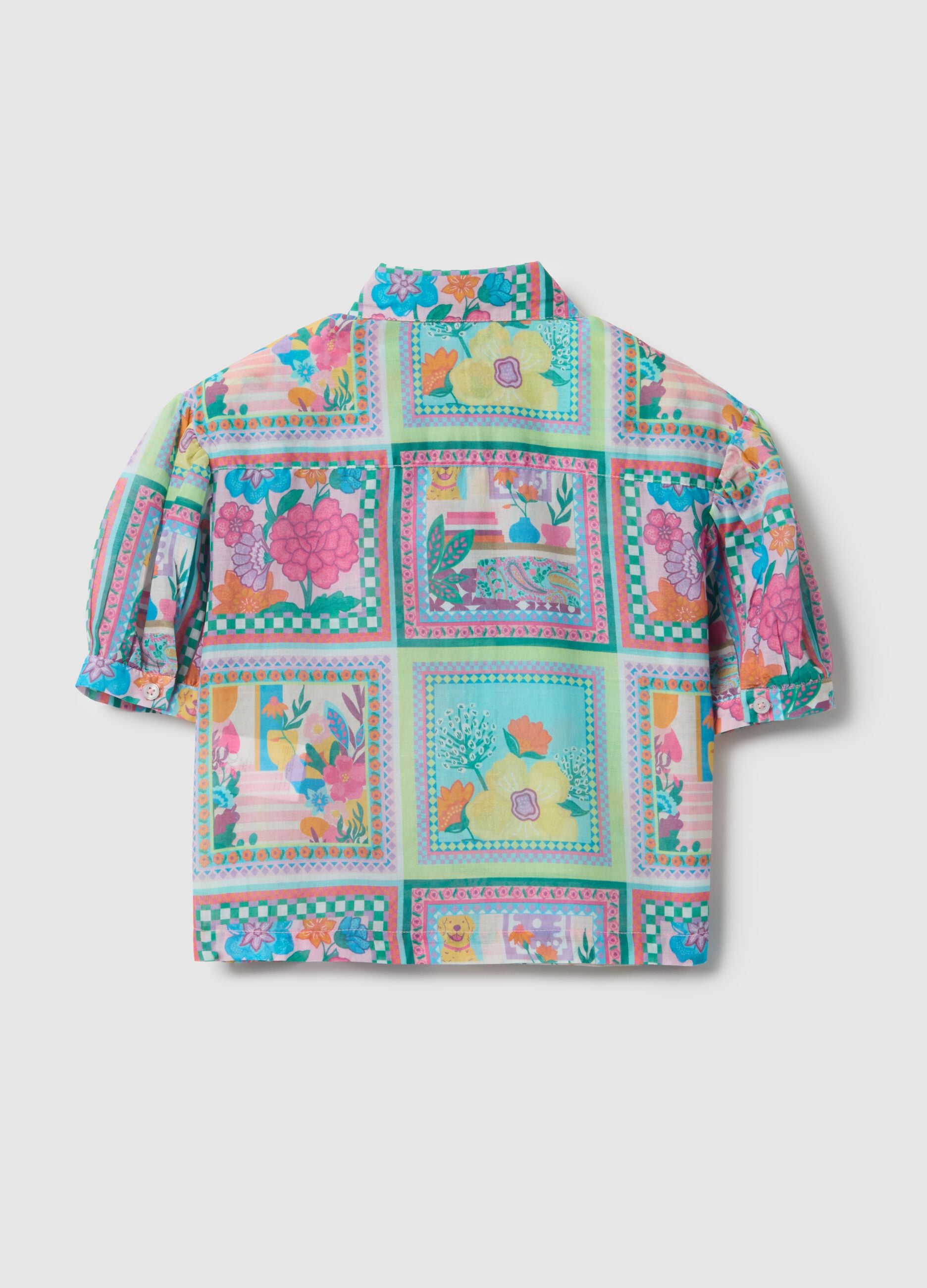 Girl's multicolour pure cotton shirt with floral pattern