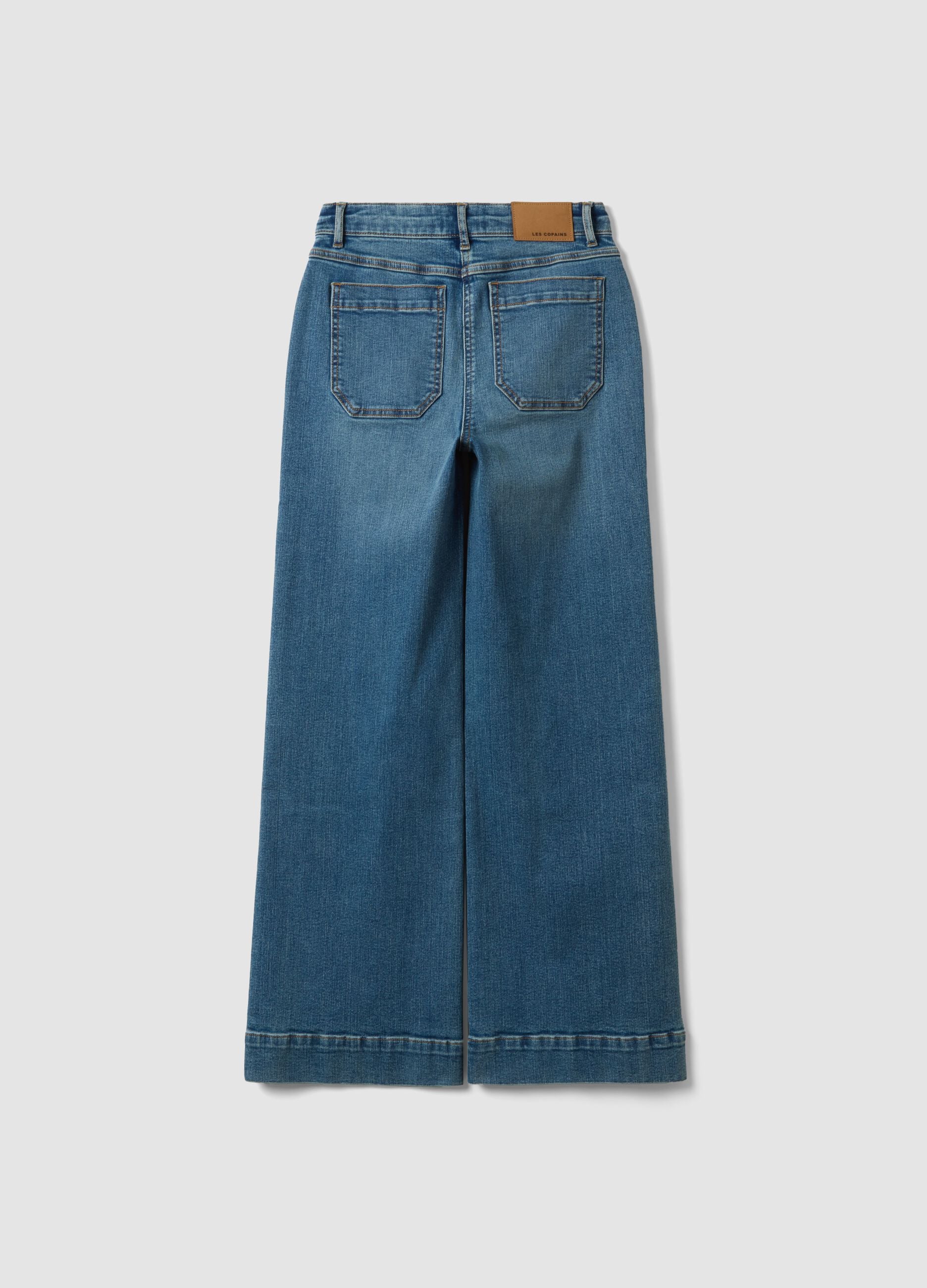 Blue wide-leg stretch cotton jeans