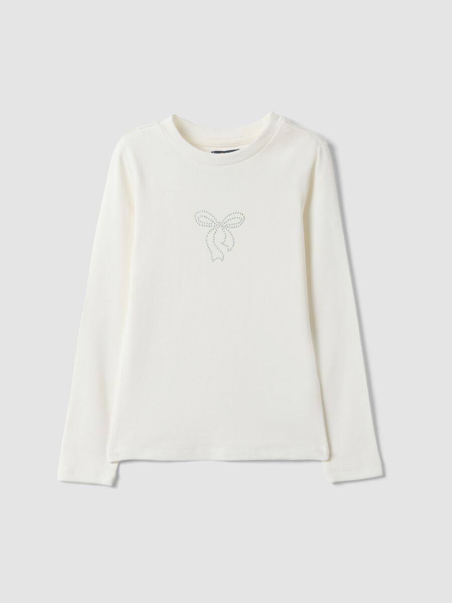 White stretch organic cotton printed T-shirt for girls_0