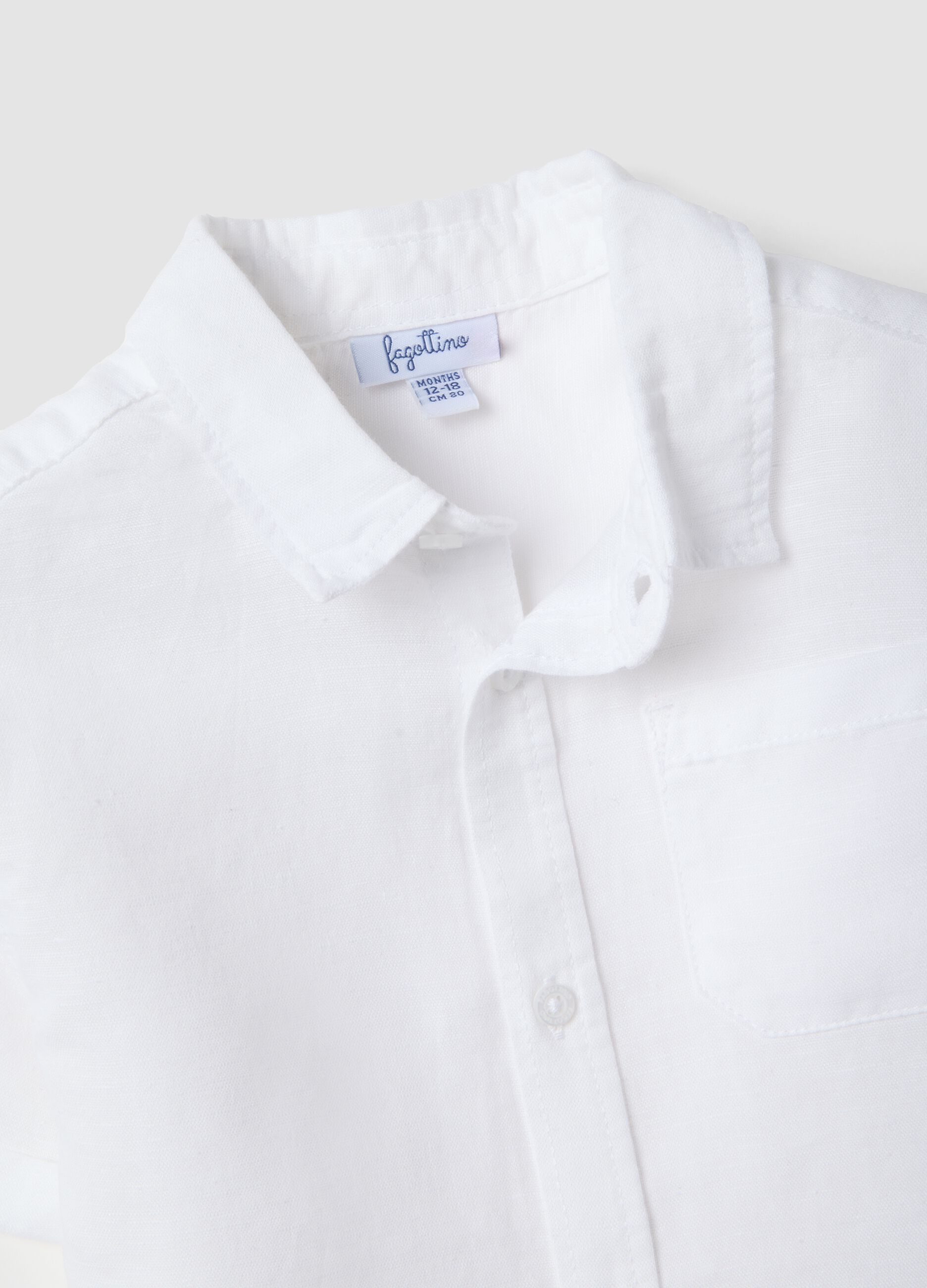 White linen-cotton blend boys' shirt regular fit