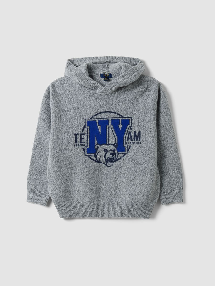 Grey stretch hoodie sweatshirt with print for boys_0