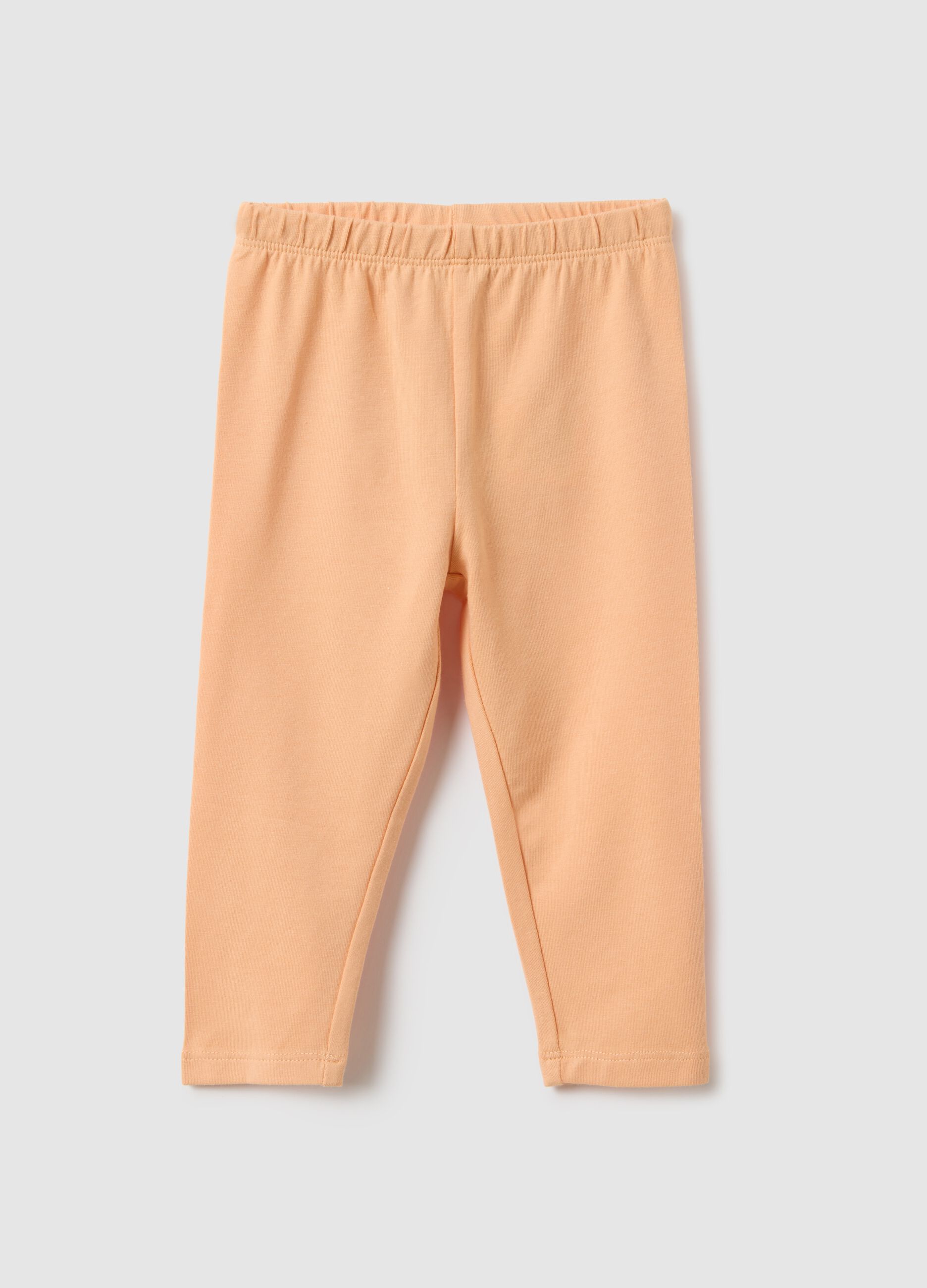 Beige stretch cotton leggings for girls - slim fit