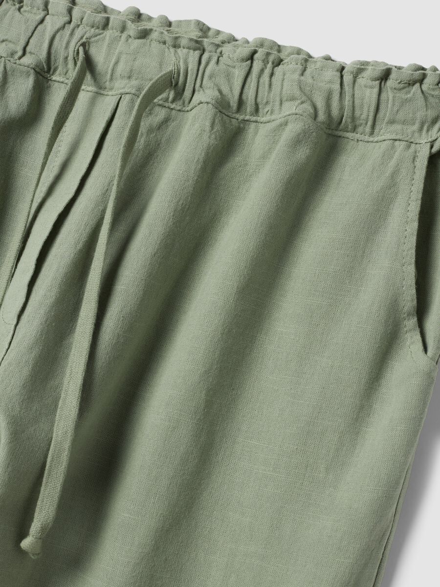 Green linen-cotton blend trousers with elasticated waist_5