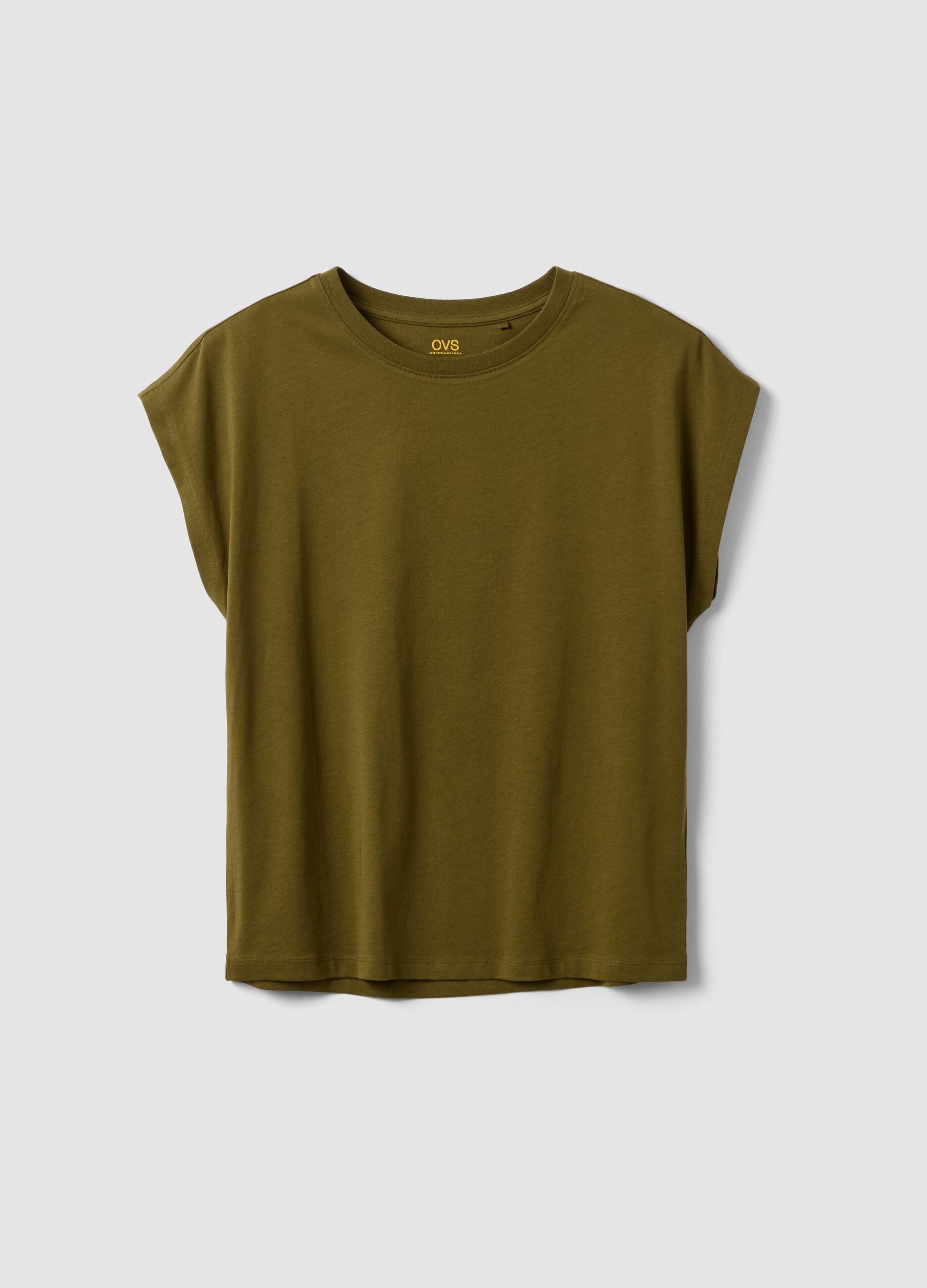 Green pure cotton regular-fit short-sleeve T-shirt