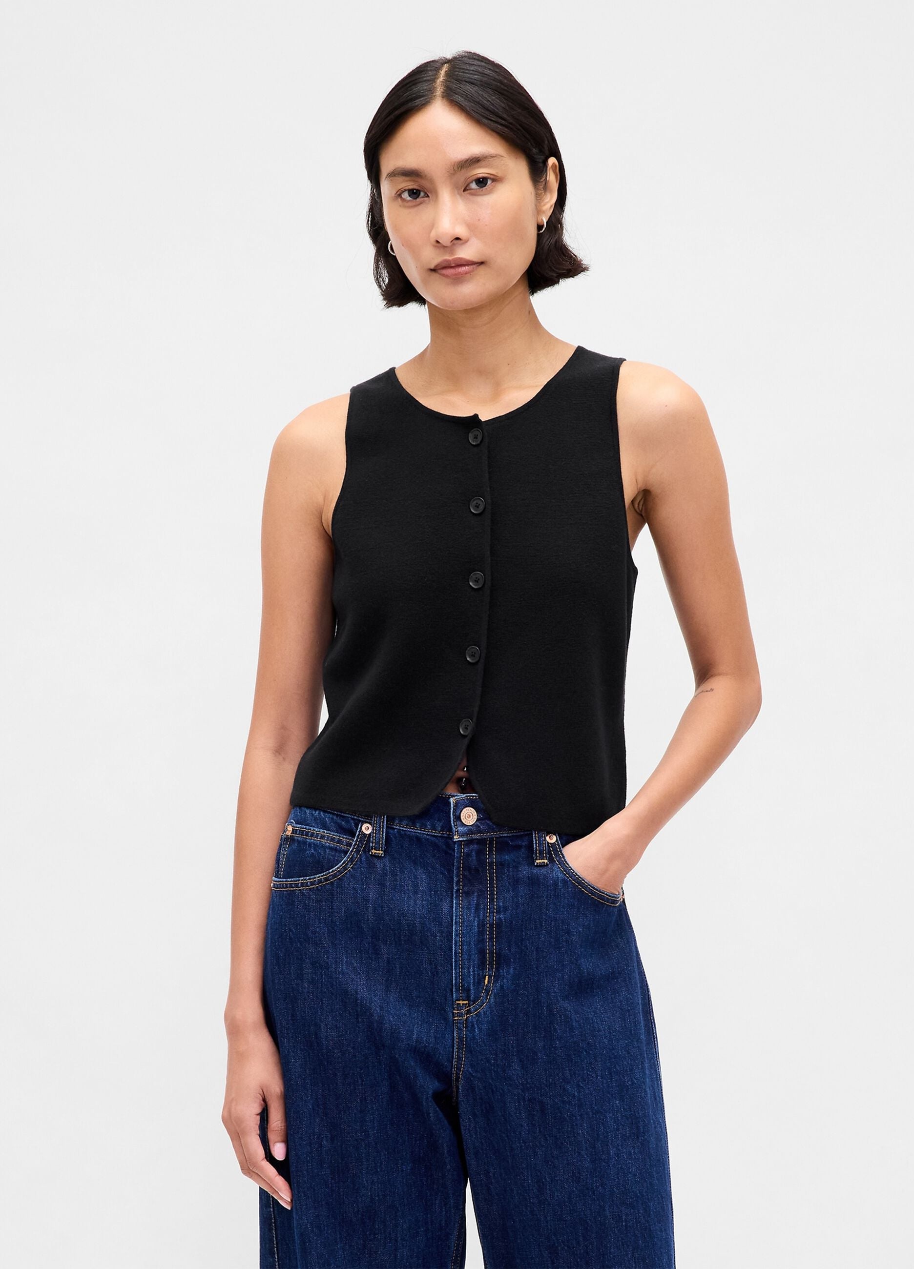 Black cotton blend waistcoat