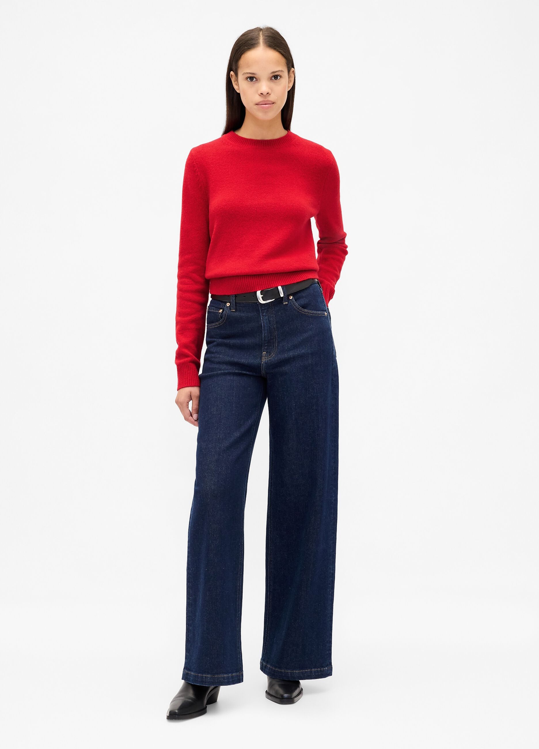 Red Cotton and Acrylic Blend Pullover