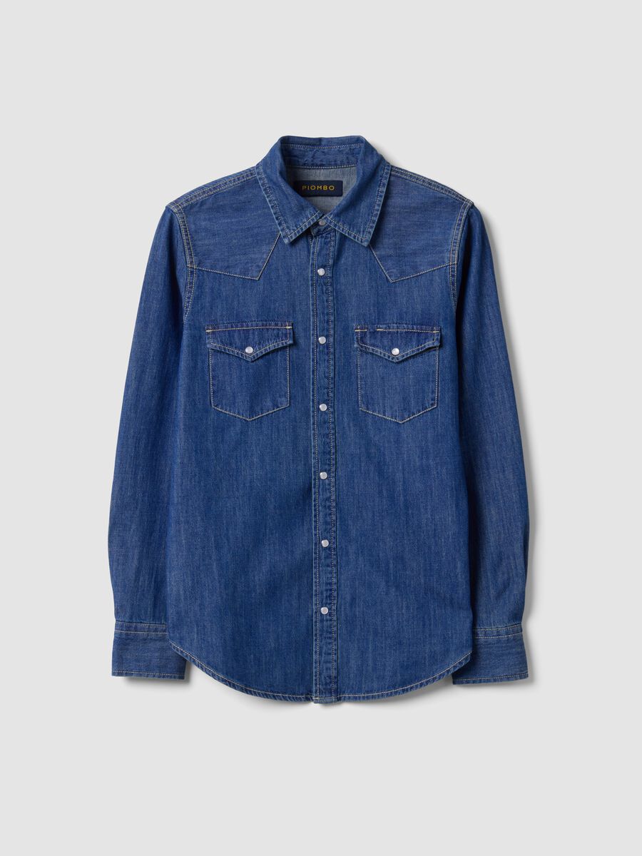 Blue pure cotton denim shirt, regular fit_4
