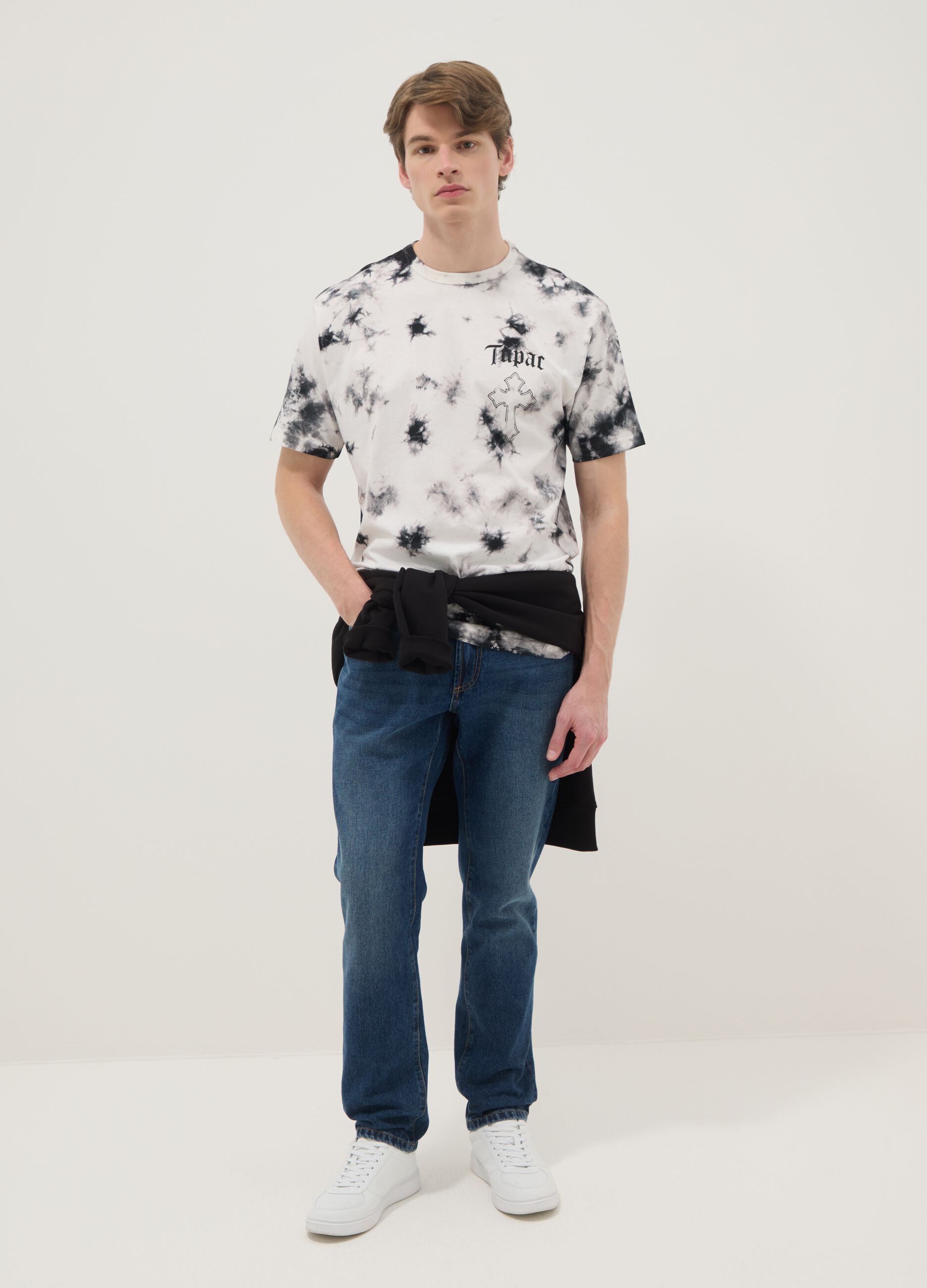 Multicolour pure cotton regular fit T-shirt with Tupac print