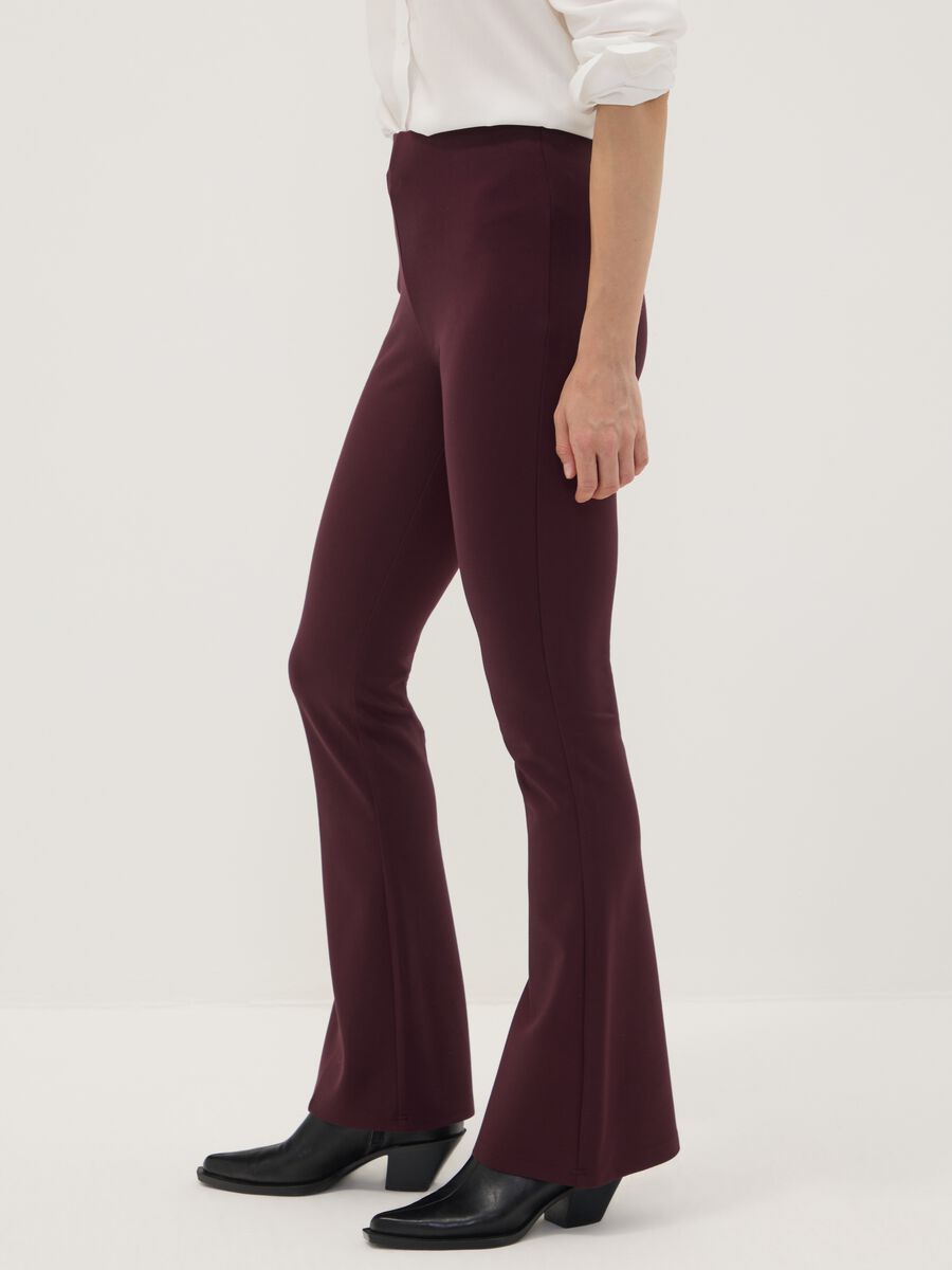 Burgundy flared leggings in stretch viscose Milano knit_3