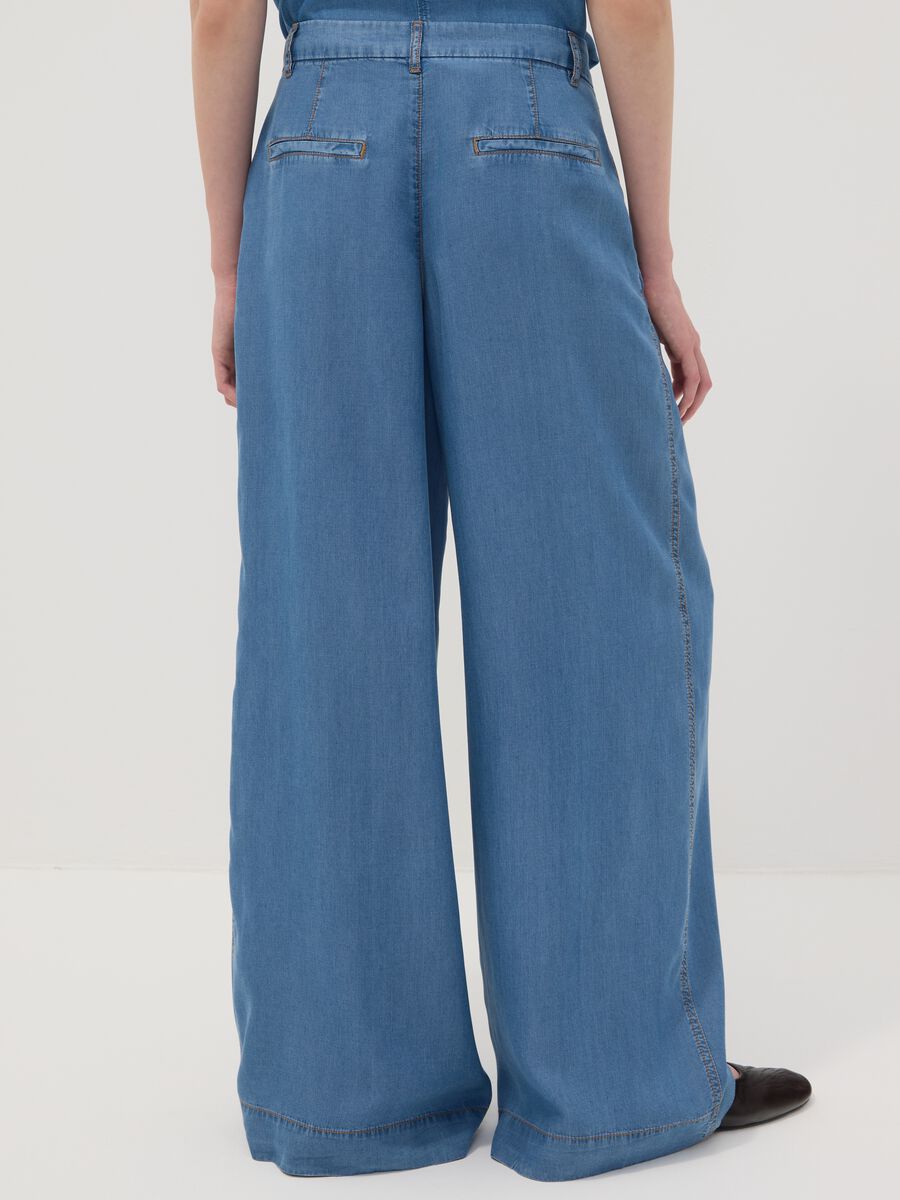 Light blue wide-leg denim trousers in pure lyocell_2