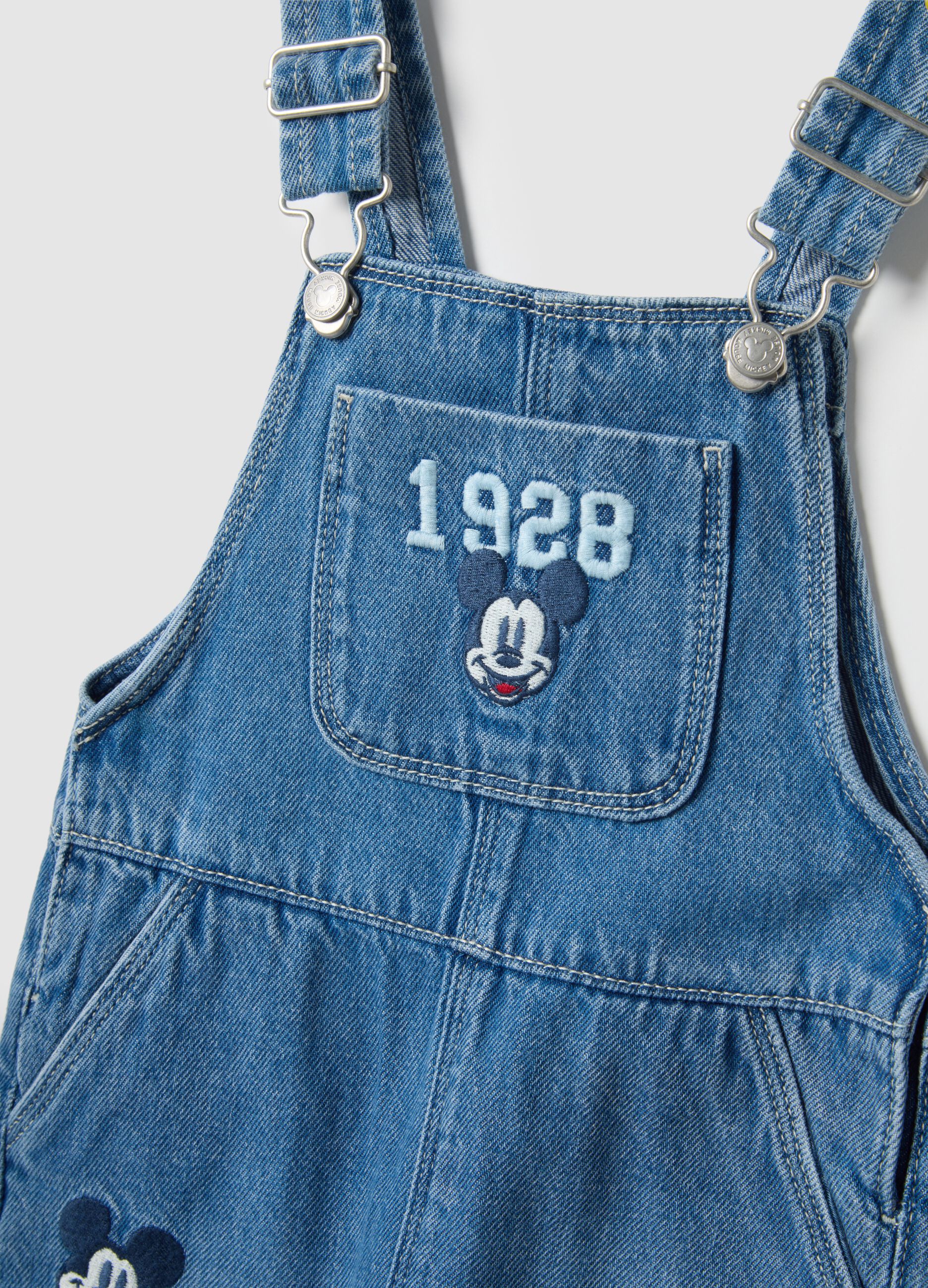 Blue denim pure cotton dungarees regular fit with embroidery for boys