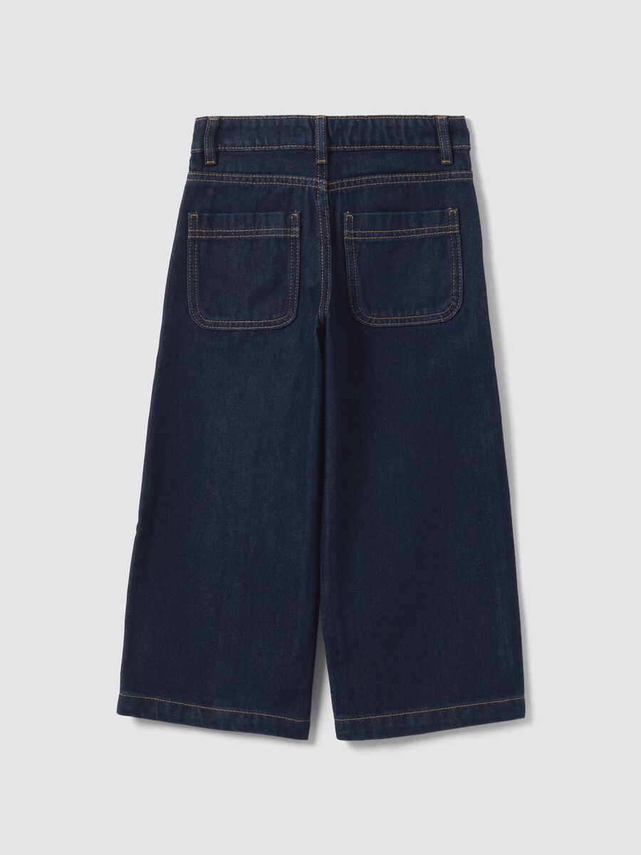 Blue straight-leg pure cotton jeans with floral embroidery for girls_5