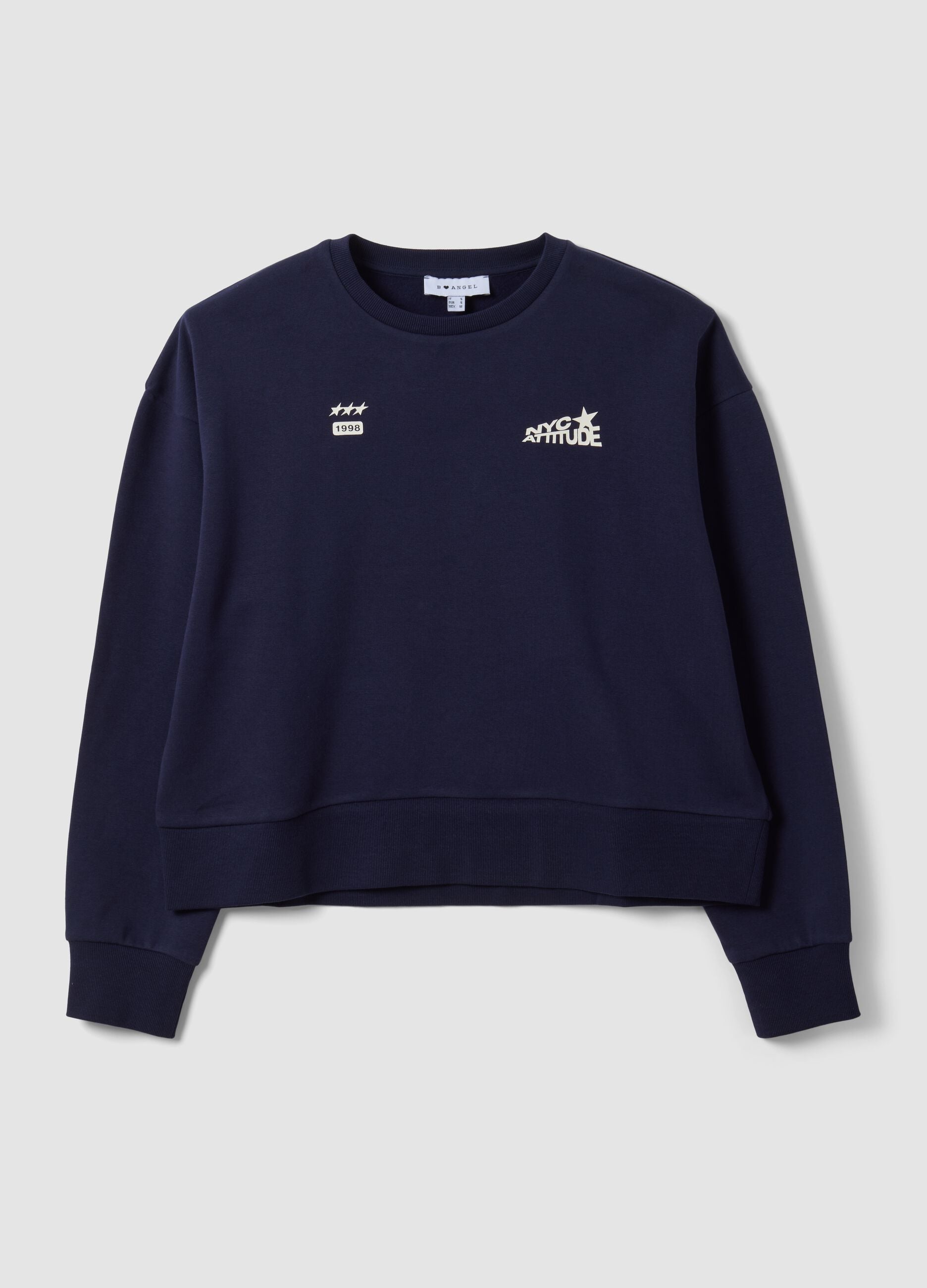 Blue cotton-blend crew-neck sweatshirt with print