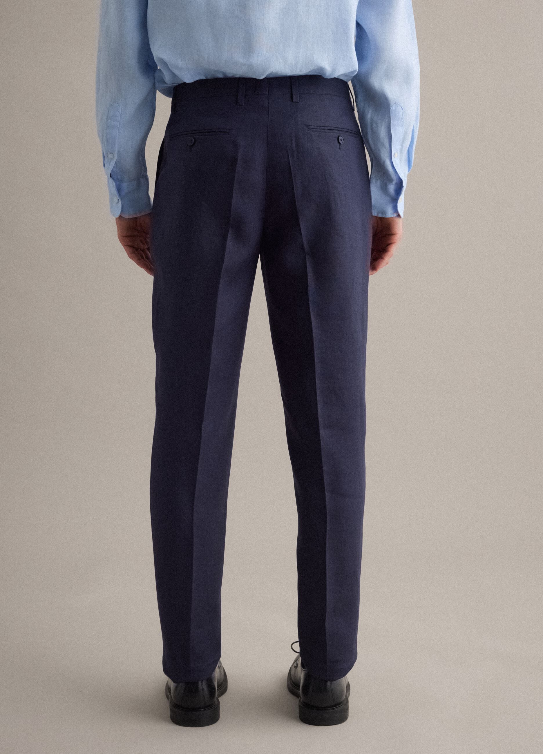 Slim fit blue pure linen trousers
