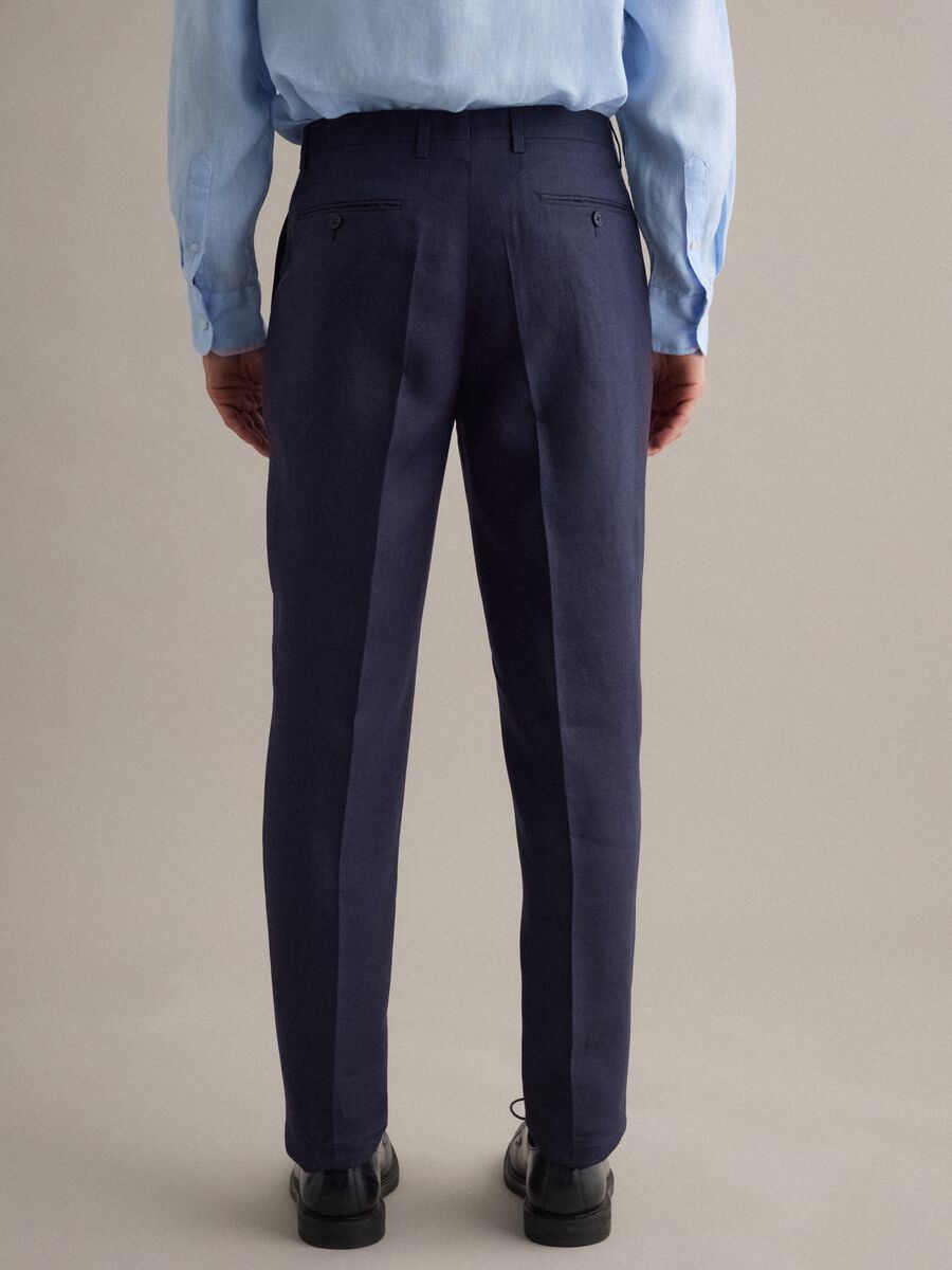 Slim fit blue pure linen trousers_2