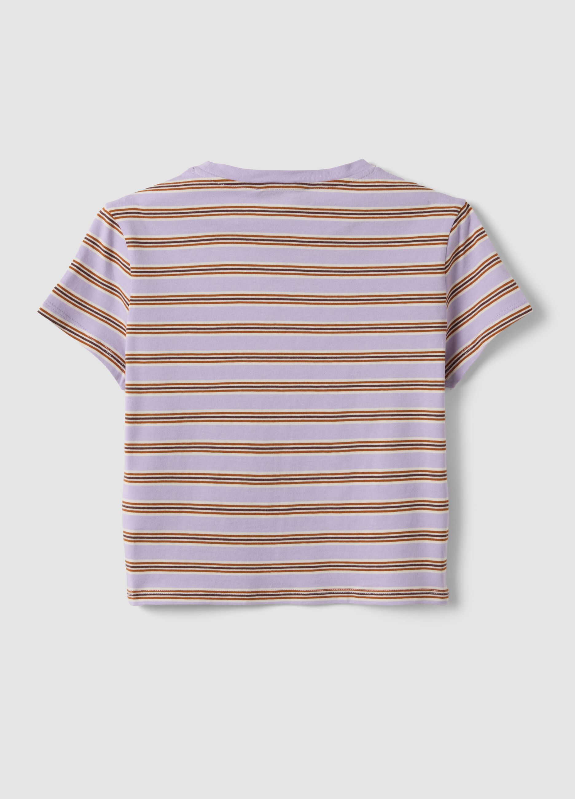 Purple striped pure cotton cropped T-shirt with print